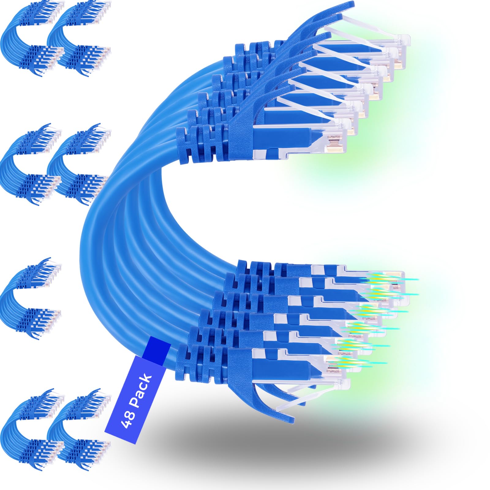 Patch Cables Cat6 1ft (48 Pack), Ethernet Patch Cable 10G, Cat 6 Patch Cable for Patch Panel to Switch, Flexiable Cat 6 Ethernet Cable with Gold Plated Blue