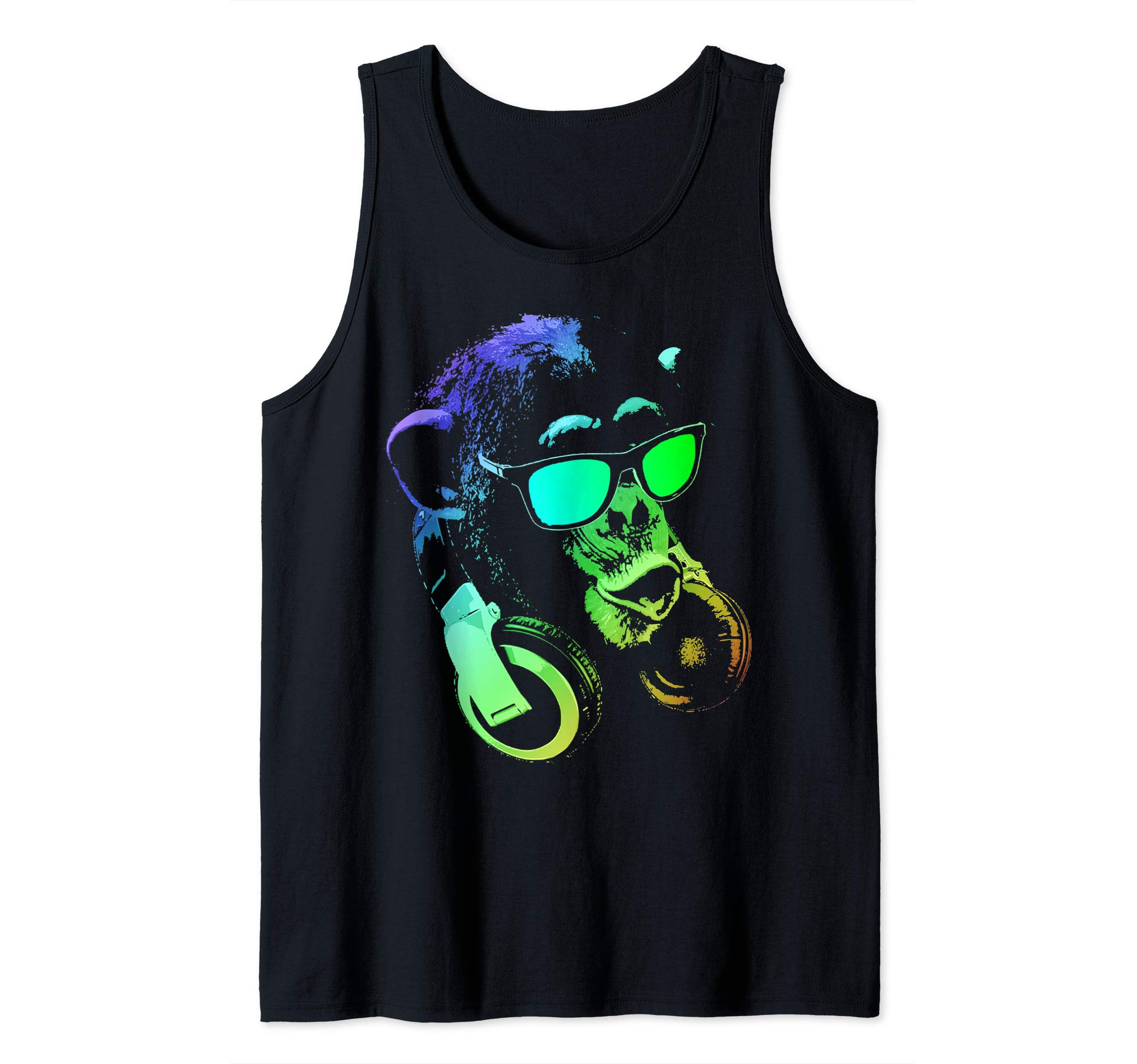 Funny Cute Happy and Cool Animal Design Love StoreMonkey Chimp With Sunglasses And Headphones Tank Top