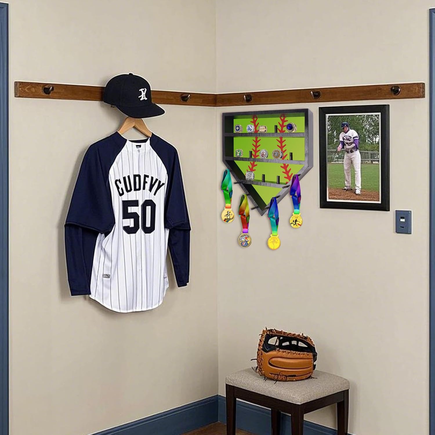 Championship Ring Display Case Baseball Softball Ring Holder (Dark Brown)
