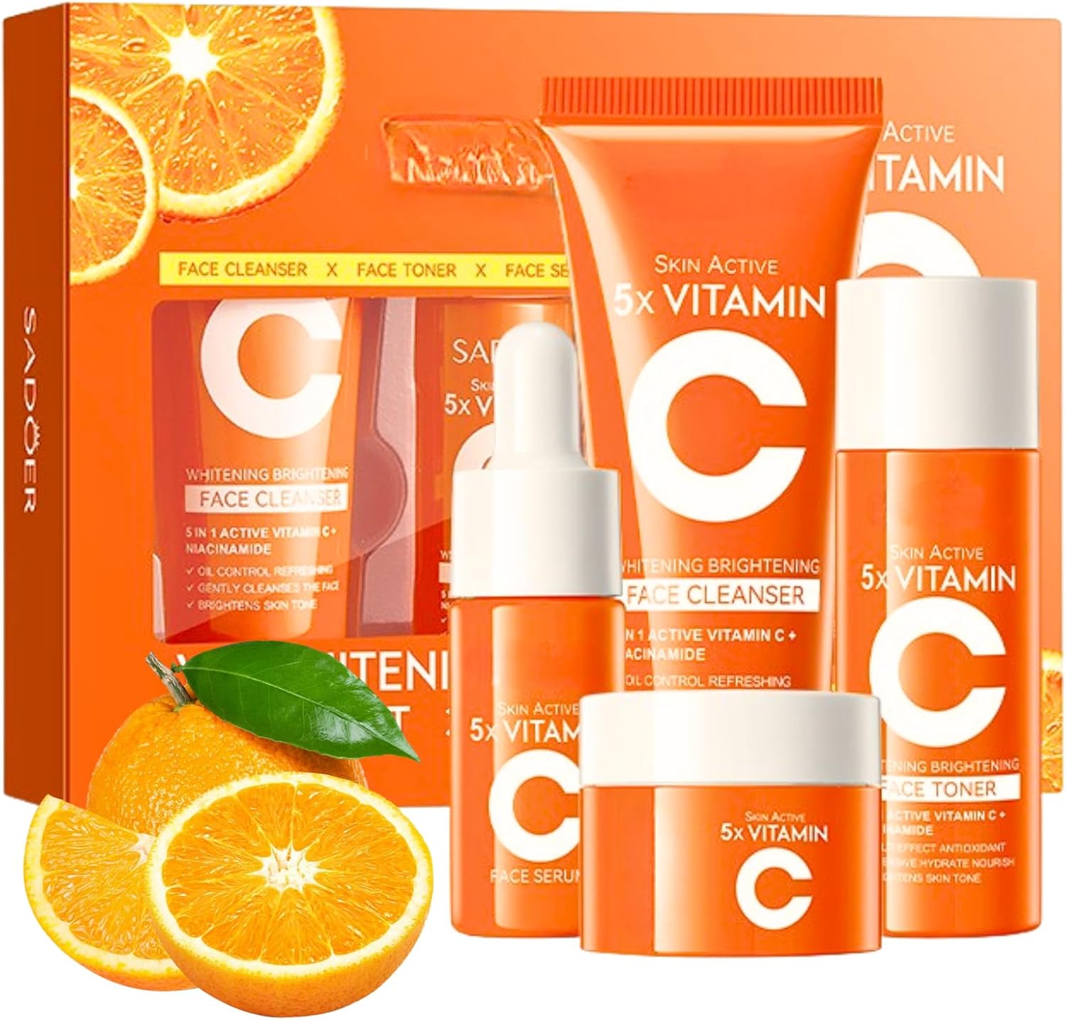 Vitamin C Skincare Set – Travel Skincare Gift Set for Teenage Girls & Women, Face Care Kit with Cleanser, Toner, Serum & Cream | Hydrating Brightening Skin Care, Pamper Gift Set (4PCS)
