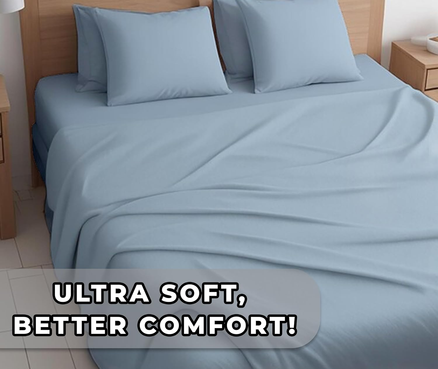 Clementine 6 PC Organic Infused Viscose derived from Bamboo Soft Breathable Bed Sheets Sky Blue Queen