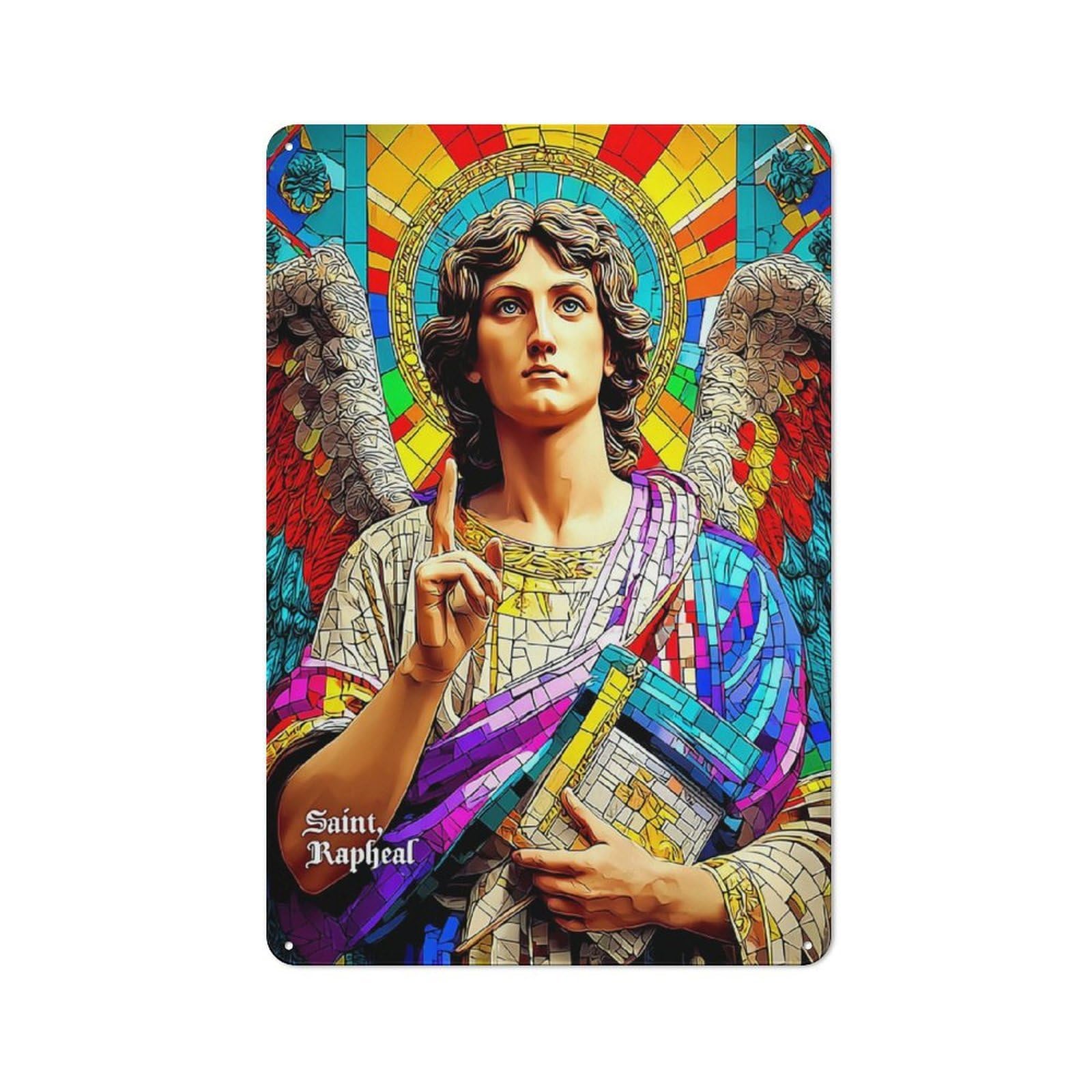Modern Vintage Saint Raphael The Archangel of Healing Metal Desk Wall Sign 30x20cm, Office Wall Decor for Office, Study, Studio Or Hallway