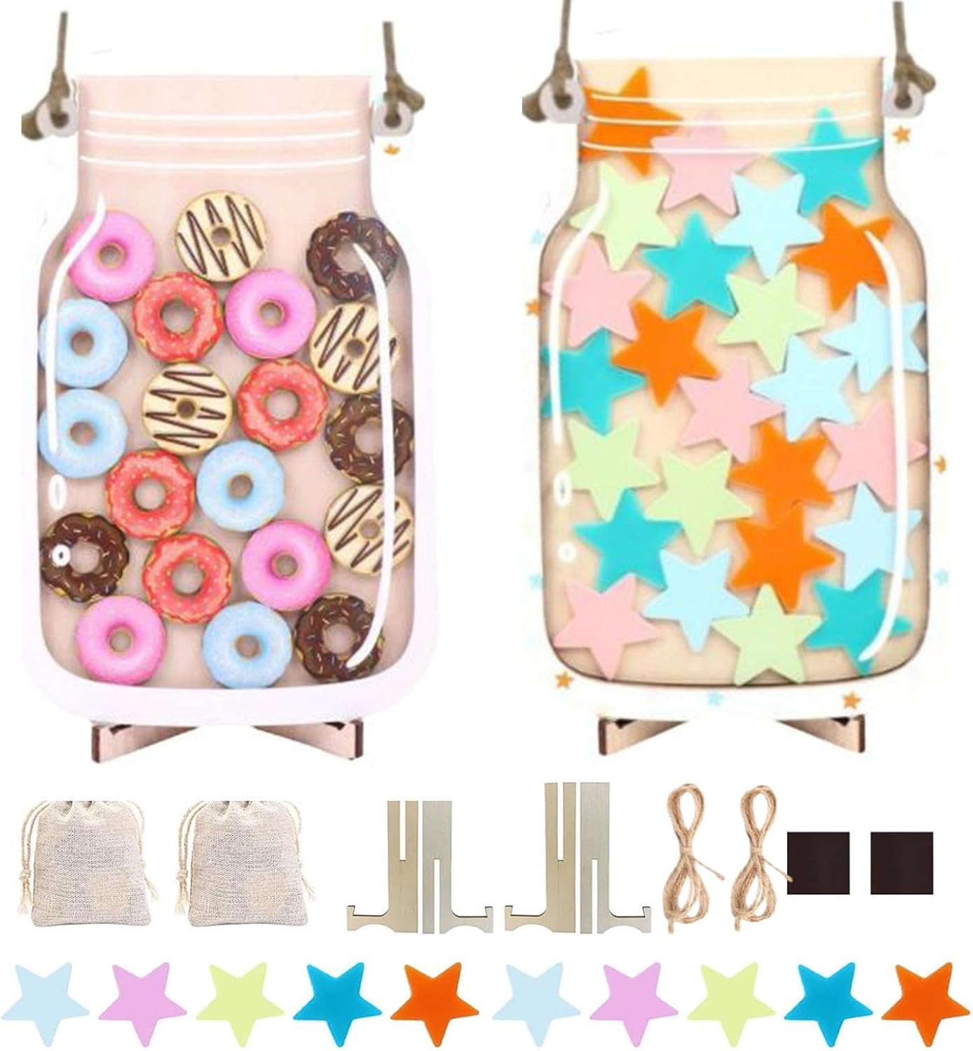 2 Pack Magnetic Reward Jar, Classroom Reward Jar:Incentive Magnetic Reward Jar for Boys and Girls, Classroom Behavior Management Tools, Star Jar Reward System for Classroom and Home 1 (Star+Donut) 2 Pack Magnetic Reward Jar, Classroom Reward Jar:Incentive Magnetic Reward Jar for Boys and Girls, Classroom Behavior Management Tools, Star Jar Reward System for Classroom and Home 1 (Star+Donut)