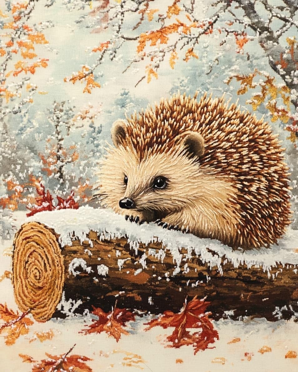 WallustrioaW Stamped Cross Stitch Kits for Adults Beginners,Squirrels in the Snow,DIY Cross Stitch Patterns Crafts Embroidery Kits for Home Decor,40x50cm