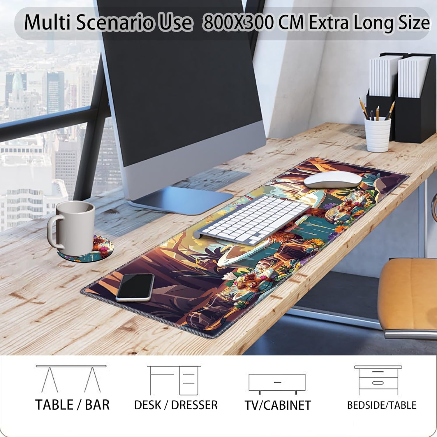 Desk Mat Large Gaming Mouse pad Set 31.5x11.8 inch [4in1Mousepad + Keyboard Wrist Rest+Mouse Wrist Rest+Coaster ] with Ergonomic Desk Pad for Home Office Table Computer - Color Highland Cow Flower