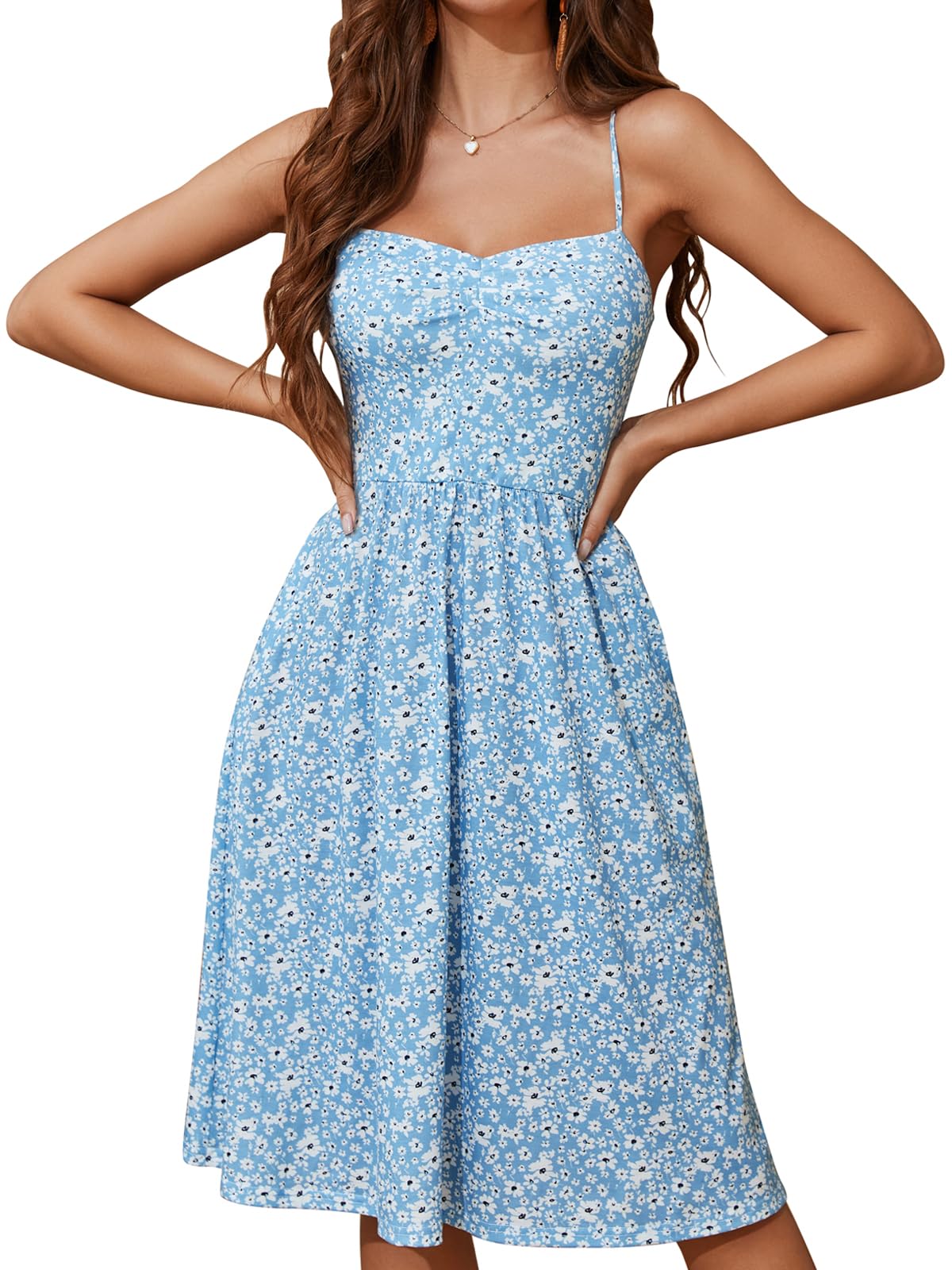 YATHON Summer Casual Dress for Women 2025 Vacation Beach Dresses Adjustable Spaghetti Strap Sundress with Pockets