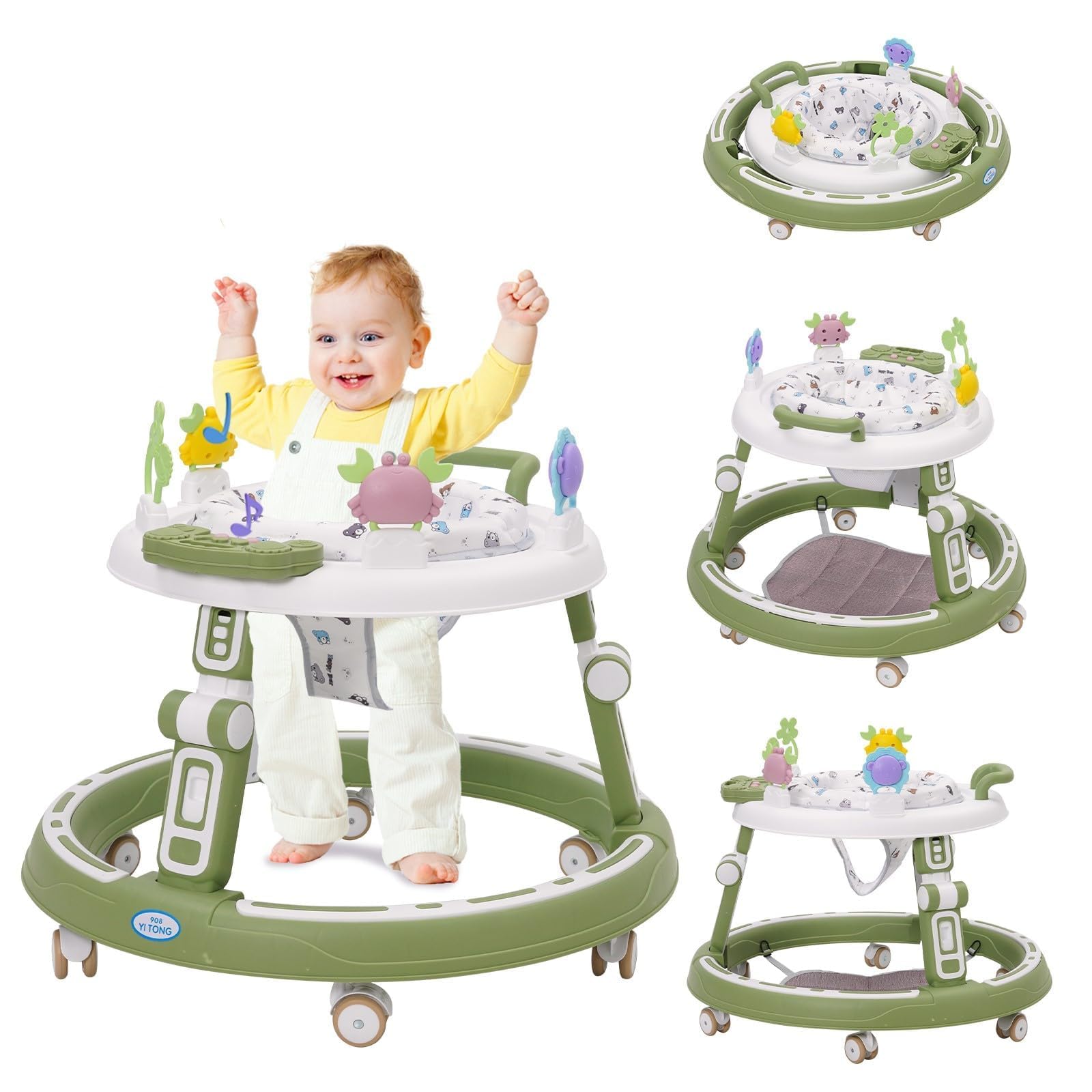 Girello Per Bambini Pieghevole Con Giocattoli Musicali - Altezza Regolabile, Ruote Silenziose, 6 Mesi+