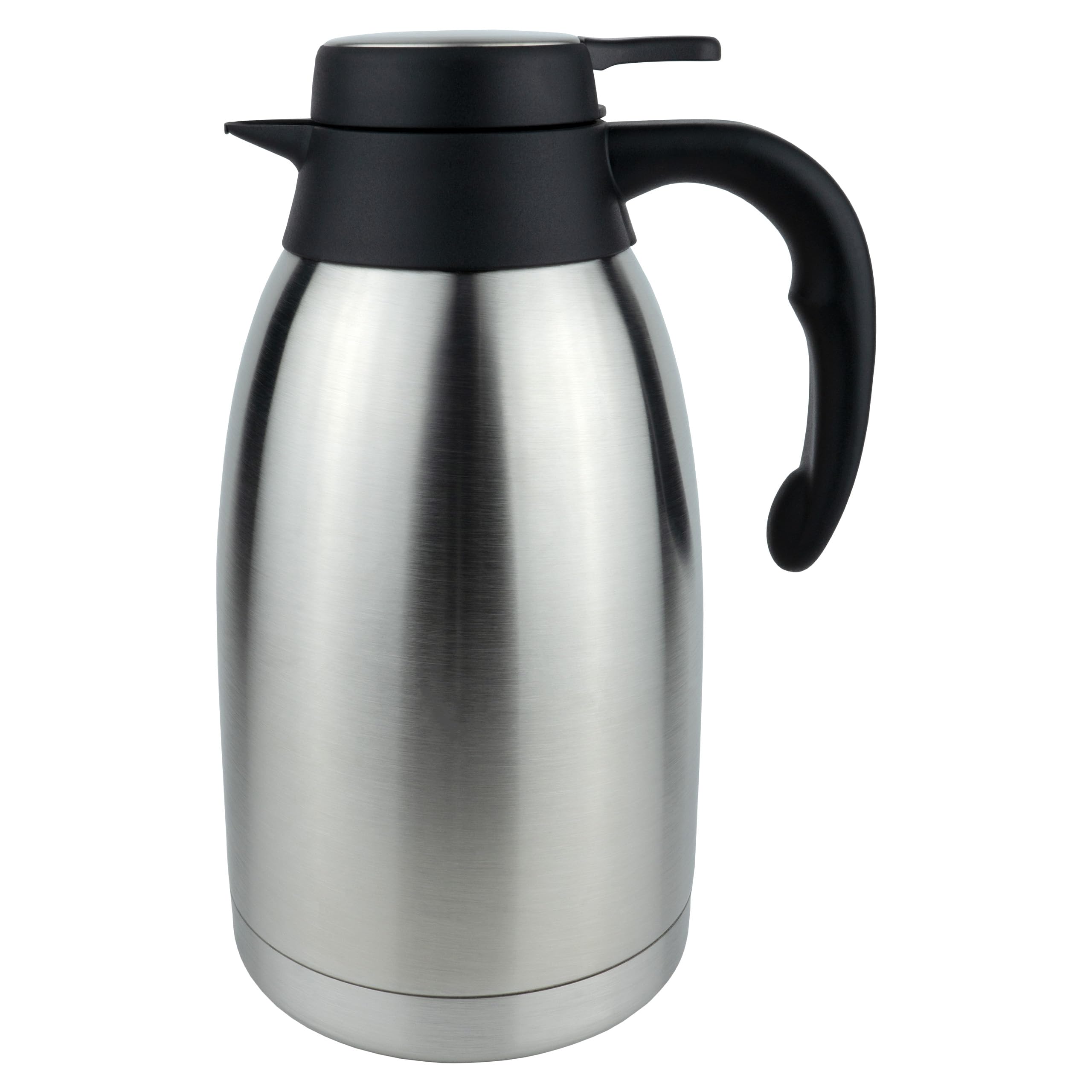 Pioneer Caraffa per caffè sottovuoto, acciaio inossidabile, finitura satinata, coperchio piatto in acciaio inossidabile, 2 litri