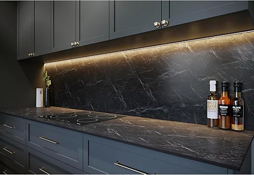 Top Worktops Compact Laminate Splashback 3000 x 610 x 6mm – Storm Vein Waterproof Solid Core Wall Panel, Heat & Scratch Resistant Kitchen Bathroom Backsplash, Modern Square Edge Design