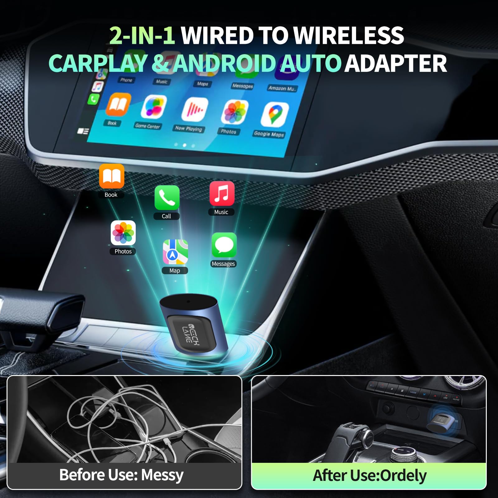 2026 Upgraded 2-in-1 Wireless CarPlay Adapter & Android Auto Wireless Adapter, Bluetooth Car Adapter for Wired to Wireless, Fast & Stable Auto-Connect, 5G WiFi & BT 5.4, Plug & Play (USB-C/A) - 3