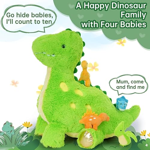 Miniatura 2 de MaoGoLan Animales de peluche de dinosaurio, suave y tierno de 24.5 pulgadas, dinosaurio de peluche de mamá grande con 4 juguetes de peluche de