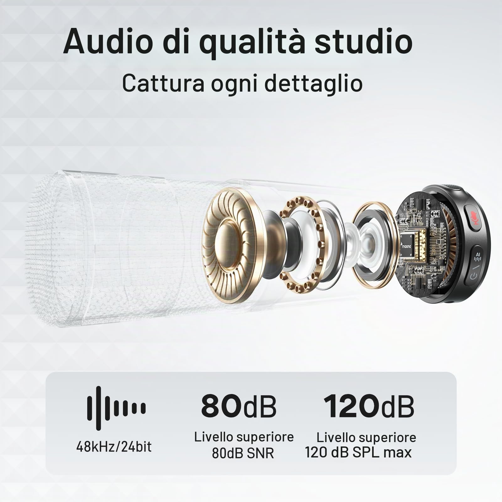 MAONO Wave T5 Mini Microfono Wireless per Smartphone (USB-C) - Microfono Lavalier 48kHz/24Bit, 30h di Autonomia, 300m di Raggio e Riduzione del Rumore. Mini Microfono per Vlog e Streaming su YouTube