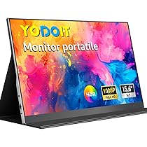 Yodoit Monitor Portatile Multifunzione 15,6″ IPS FHD, USB-C & HDMI, Altoparlanti Integrati + Smart Cover, per Lavoro & Divertimento per Laptop, PC, Mac, PS3, 4, 5, Xbox