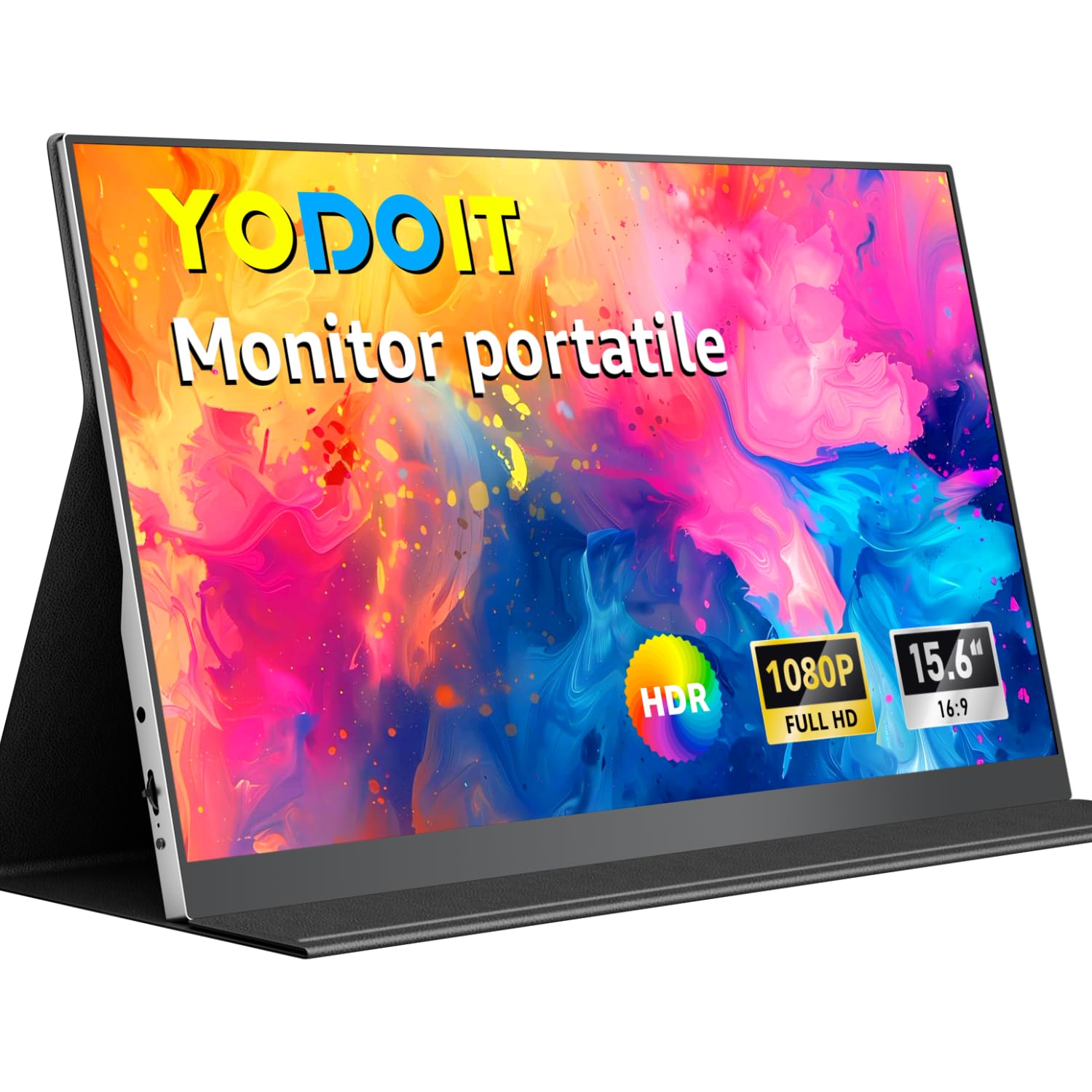 Yodoit Monitor Portatile, Schermo IPS da 15,6" con Risoluzione 1920×1080P FHD, Connettività USB-C e HDMI, Altoparlanti Integrati e Smart Cover, per laptop/PC/Mac/PS3/4/5/Xbox