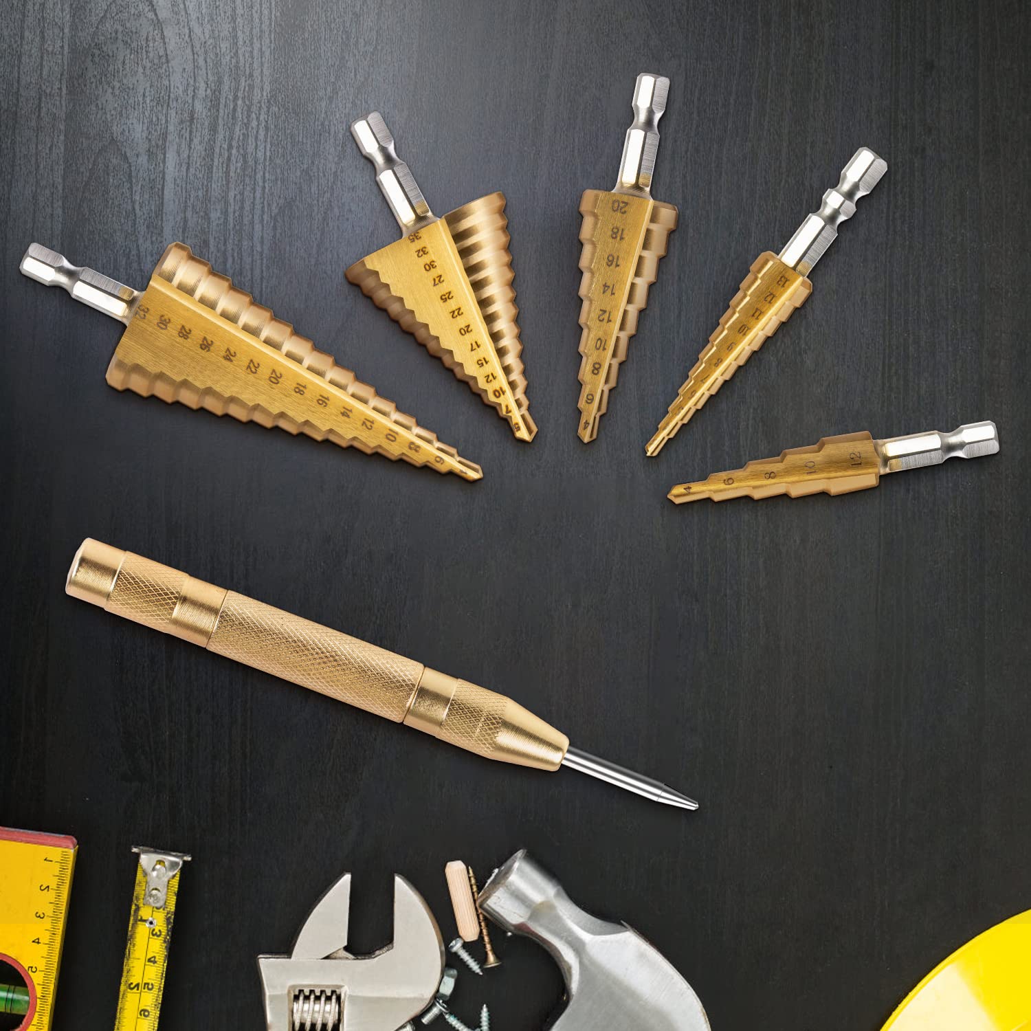 Lot 5 Forets Étagés HSS Avec Boîte Aluminium - 4-12mm à 5-35mm - Kit Perforation Métal Bois Plastique