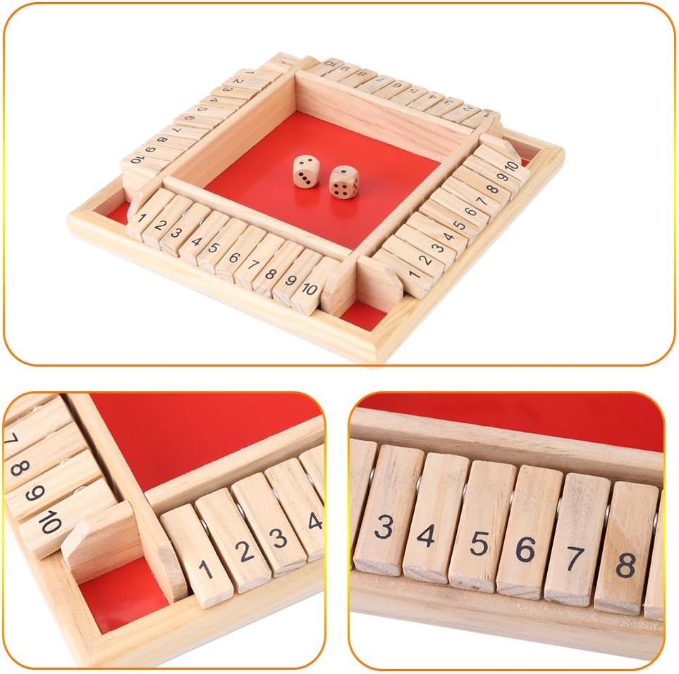 ANGGREK Educational Wooden Number Board Family Traditional Game Drinking Dice Toy Four-Person Digital Flop Game