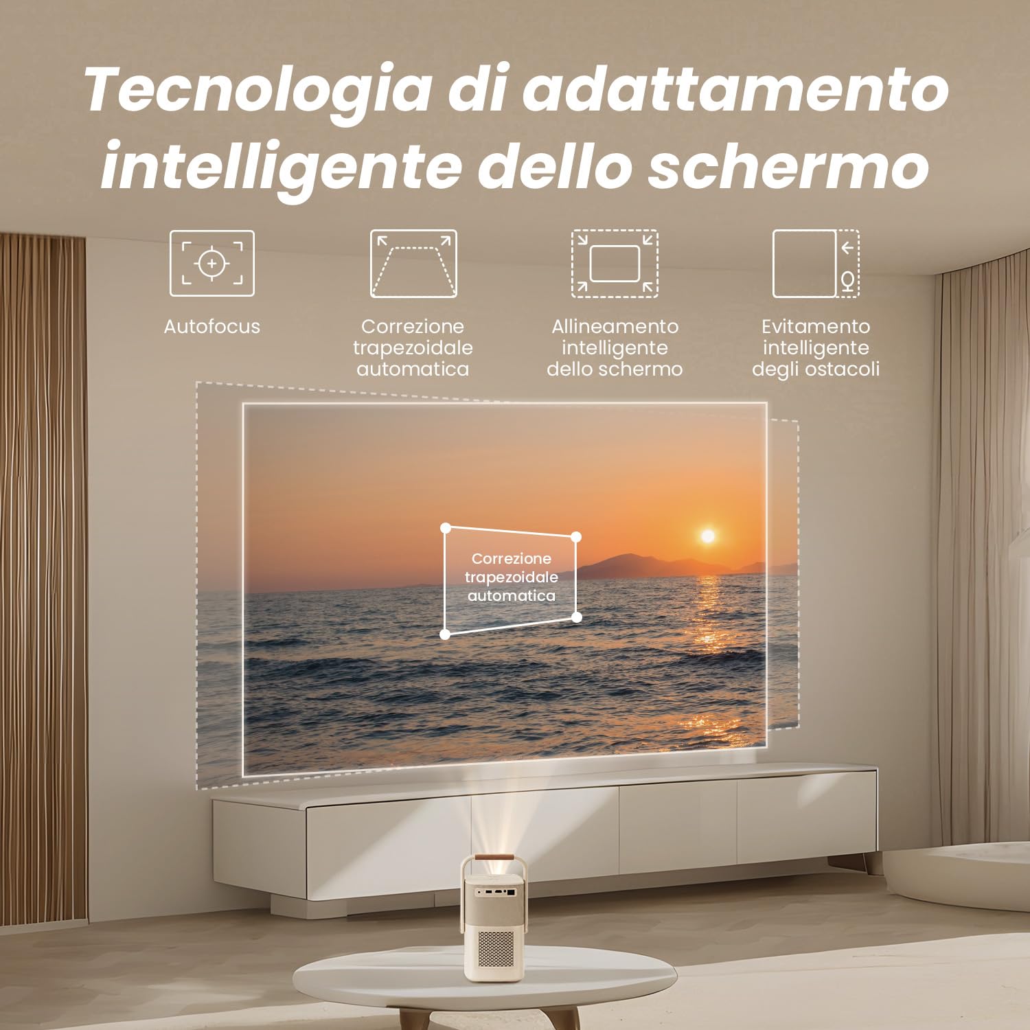 【Suono di JBL/Batteria Integrata】T2 Proiettore Dolby Audio, Proiettore da Esterno Native 1080P Full HD WiFi 6 Bluetooth, Proiettore Portatile Autofocus/Keystone, per TV Stick(manico mimetico)