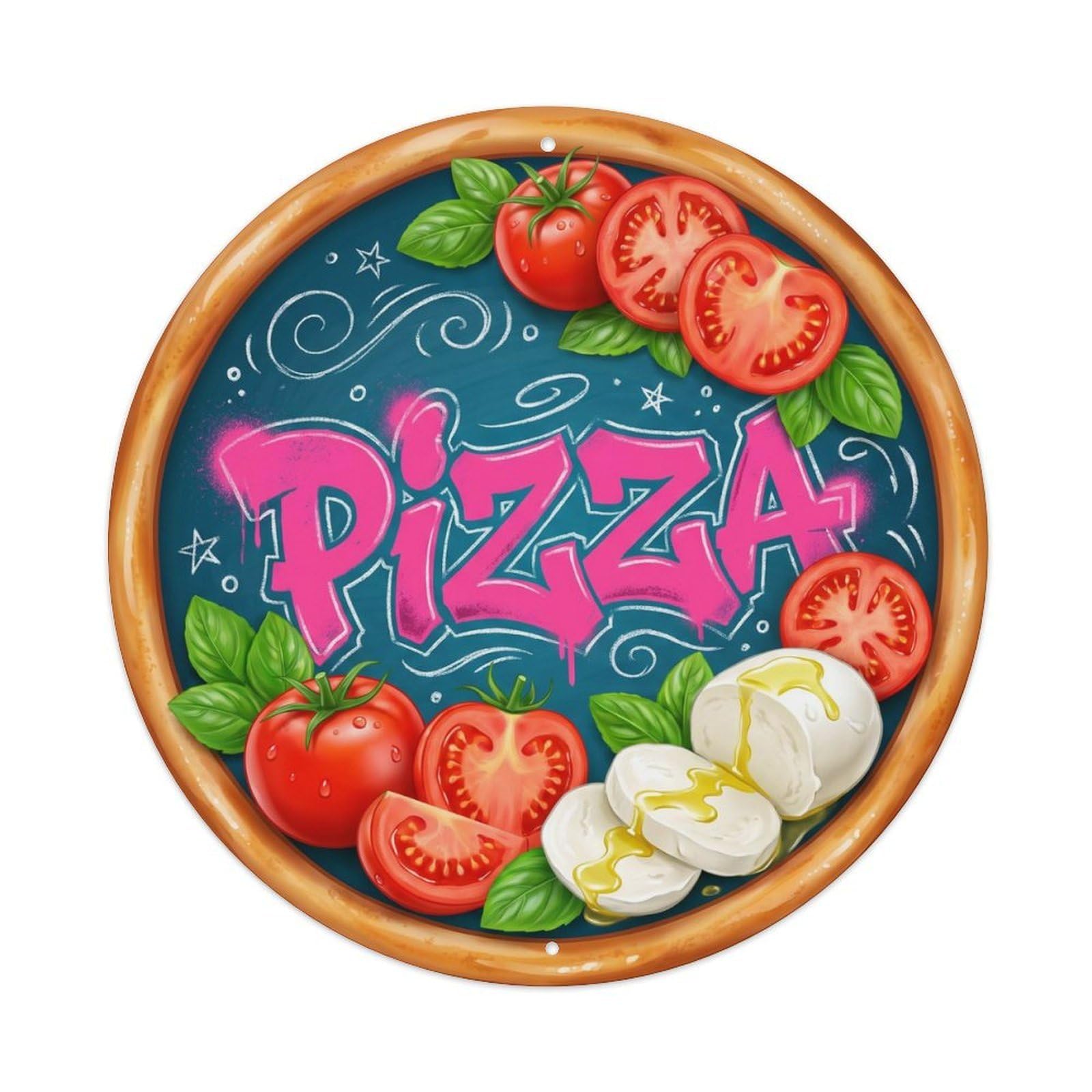 Vintage Pizza Olive Oil Basil Food Decoration Metal Tin Sign