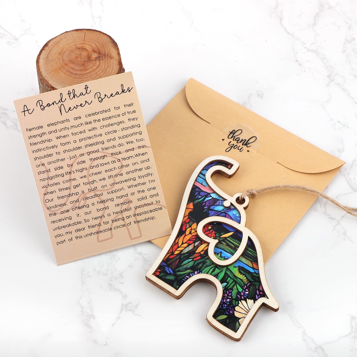 Elephant Ornament for Women Friends with Story Card, 4.33x2.76in Elephant Ornaments for Sisterhood Friendship Gifts Easter Basket Stuffers for Friendship Gifts for Tribe Best Friend (Field Style)