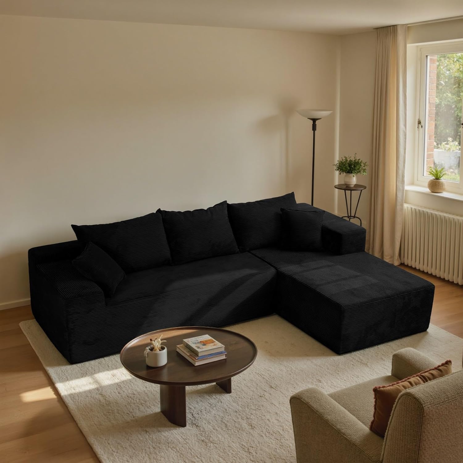 Black 103“ Cloud Couch Sectional Sofa in Box with L-Shape Chaise,Modern Modular Couches Upholstered with Deep Seat for Living Room,No Assembly Required