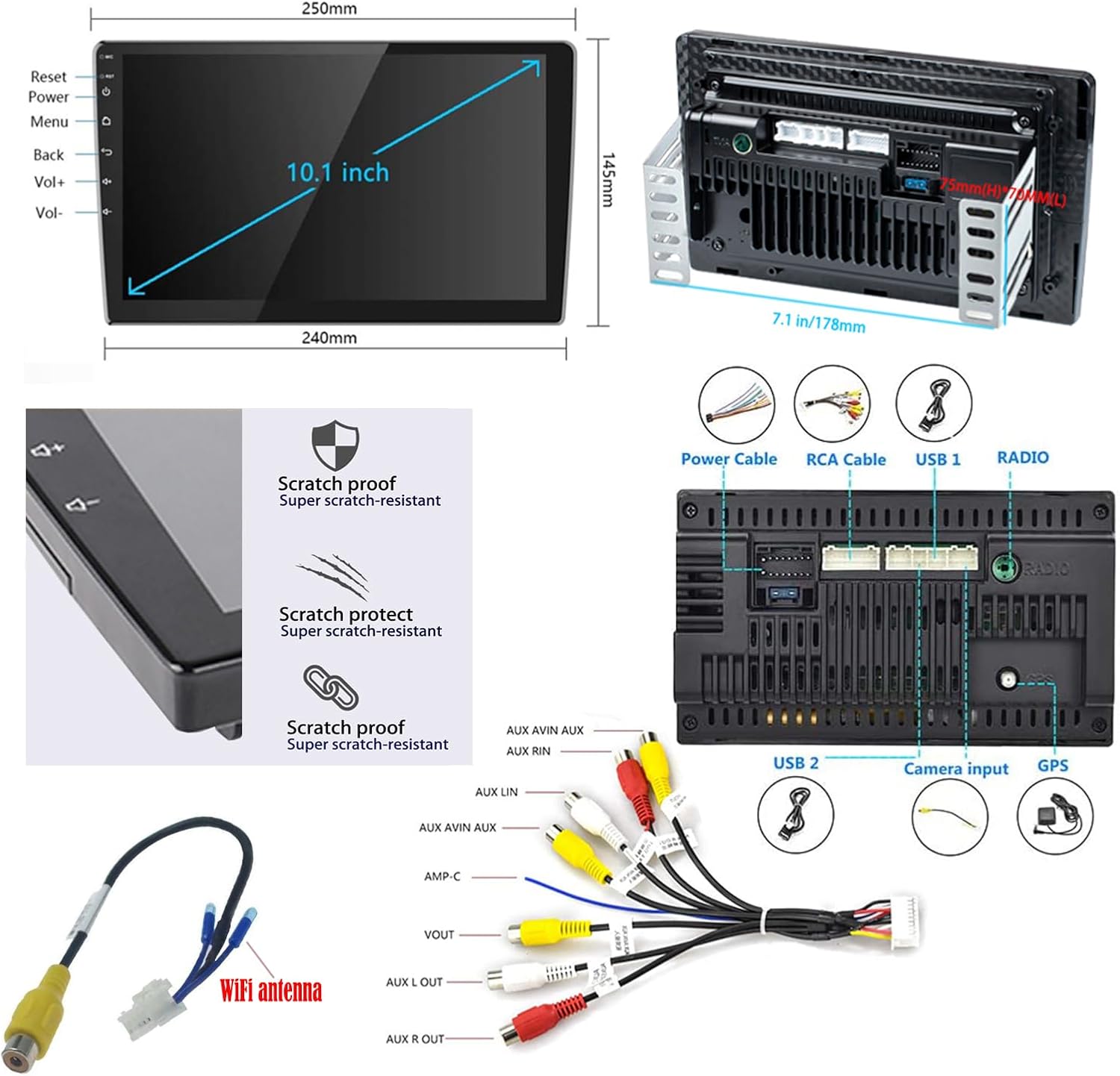 10 Inch Car Stereo Andriod with CarPlay, Android Car Stereo with WiFi, GPS Navigation Bluetooth Backup Camera 2GB+32GB Audio Receiver