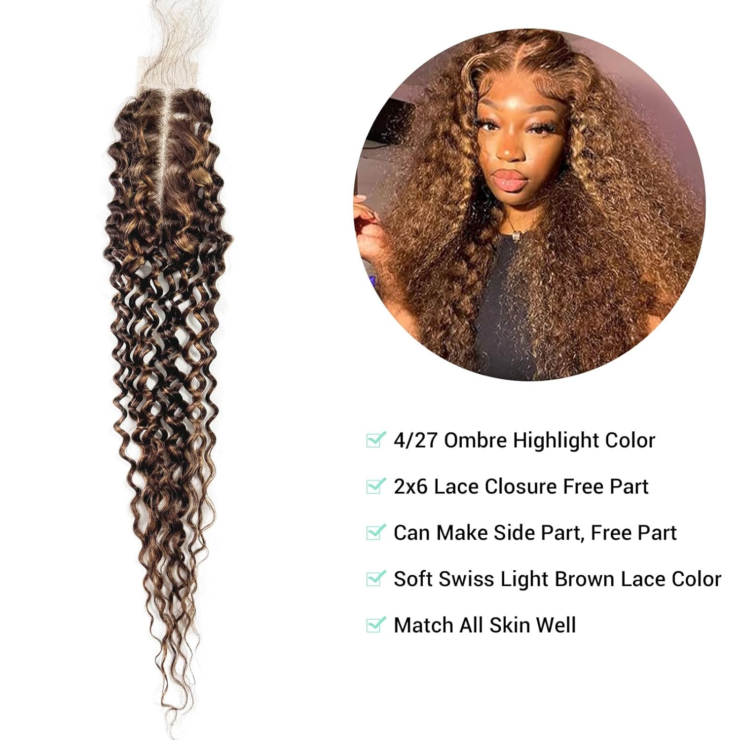 2x6 Transparent HD Lace Closure P4/27 Highlight Water Wave Hair Closure Invisible Lace 12A Brazilian Virgin Remy Human Hair Ombre 4/27 Frontal Closure 100% Human Hair Extensions Pre Plucked 14 Inch
