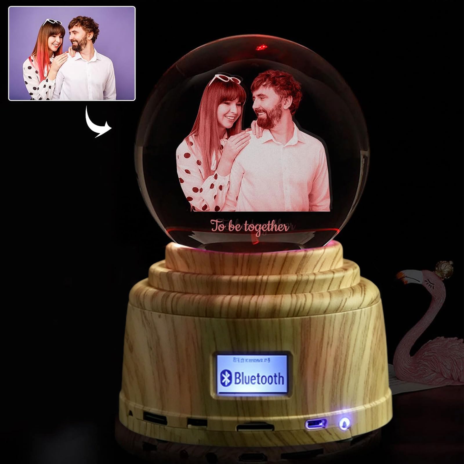 Luz nocturna de bola de cristal personalizada, bola de fotos de cristal 3D personalizada, base LED con luces de colores, regalo personalizado para mujeres, hombres, padres y mamás