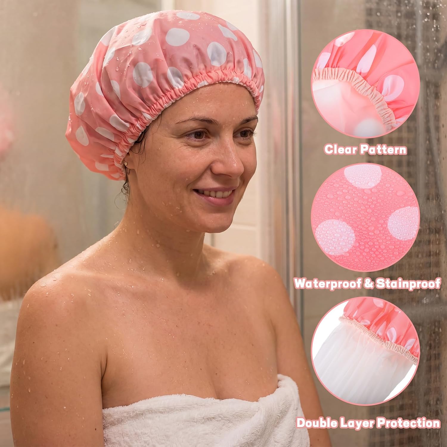 WSICSE 2 Pack Large Shower Caps For Women, Waterproof, Pink Sage