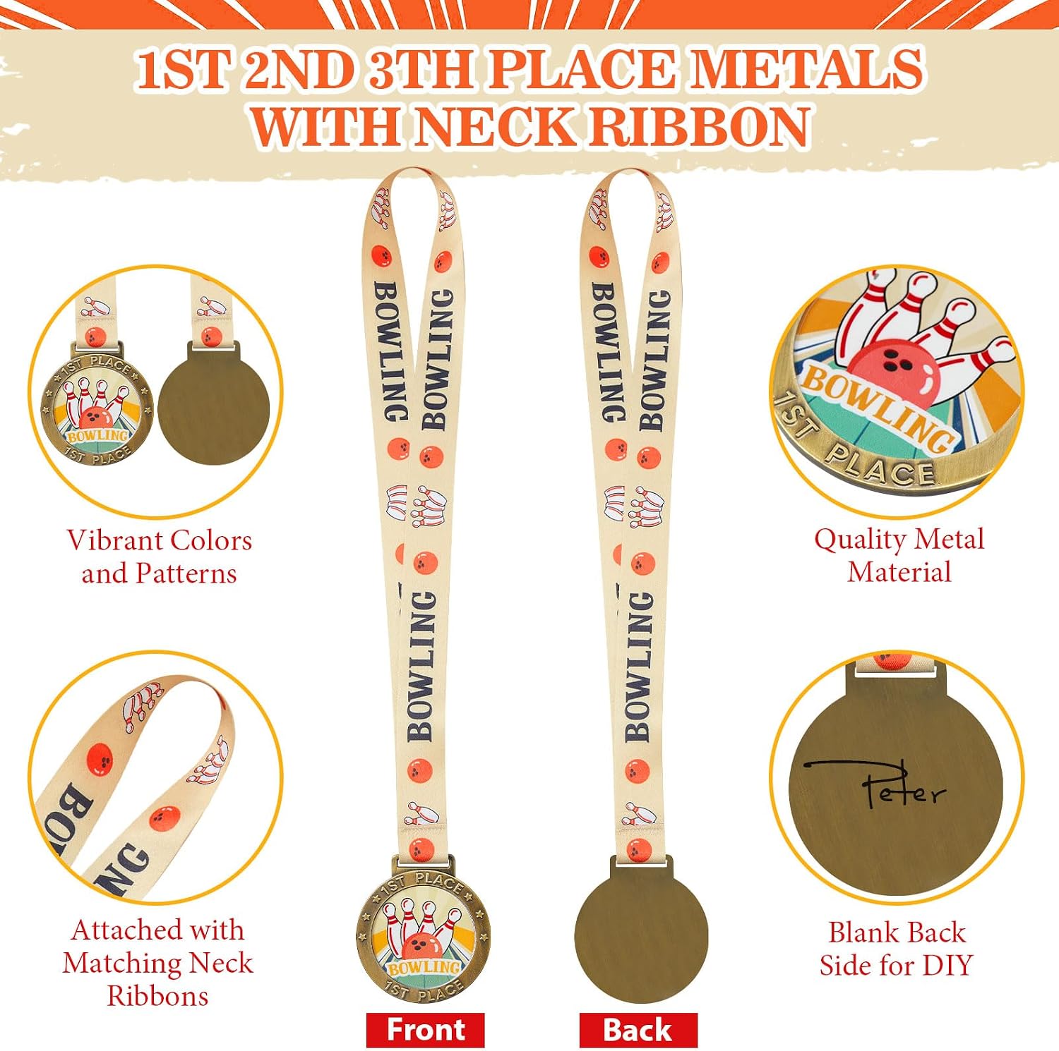 2.8 in Award Medal 1st 2nd 3rd Place Trophy with Ribbon Large Gold Silver Bronze for Tournaments Field Games Family