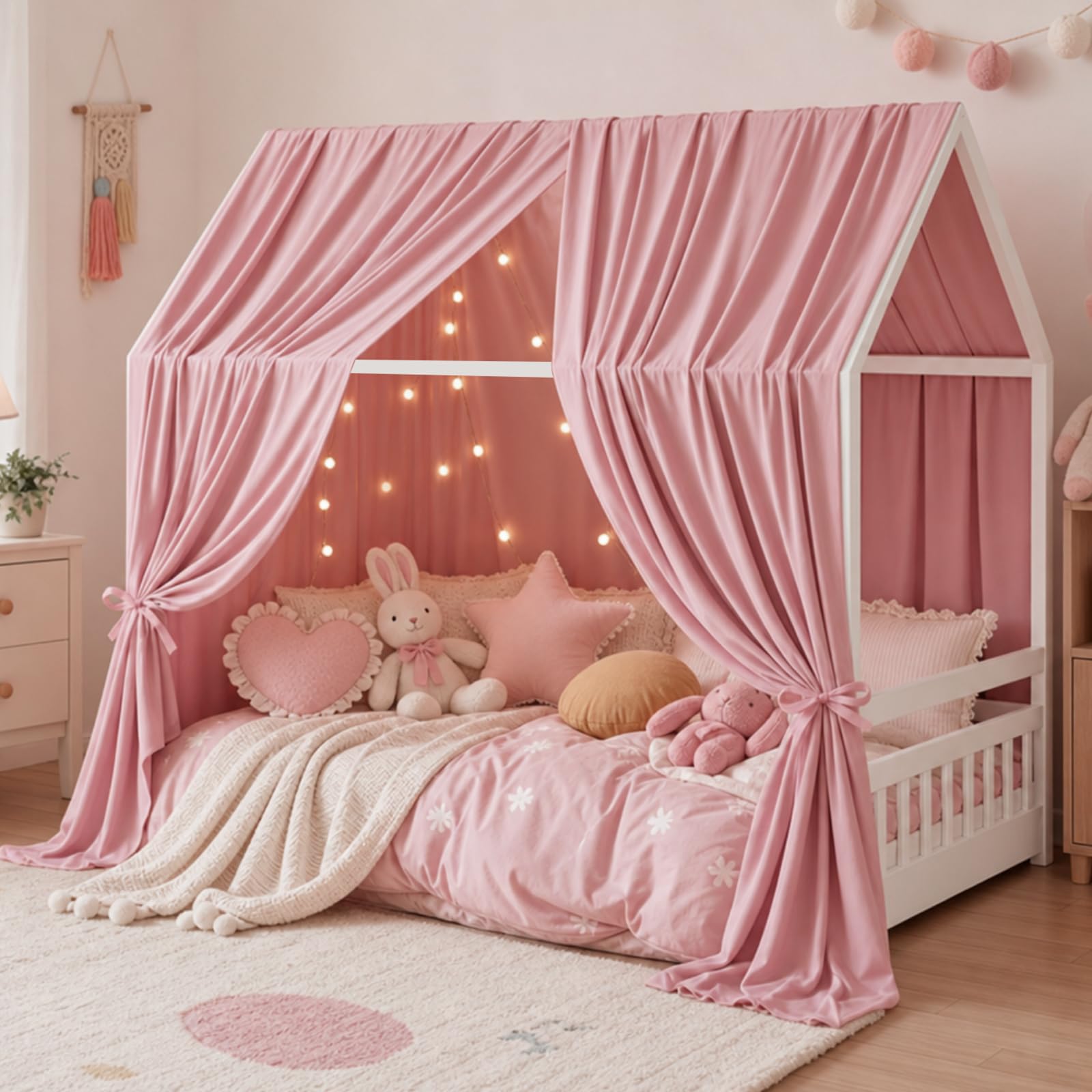 Betthimmel Hausbett aus Musselin 135x350cm Rosa 2er Pack