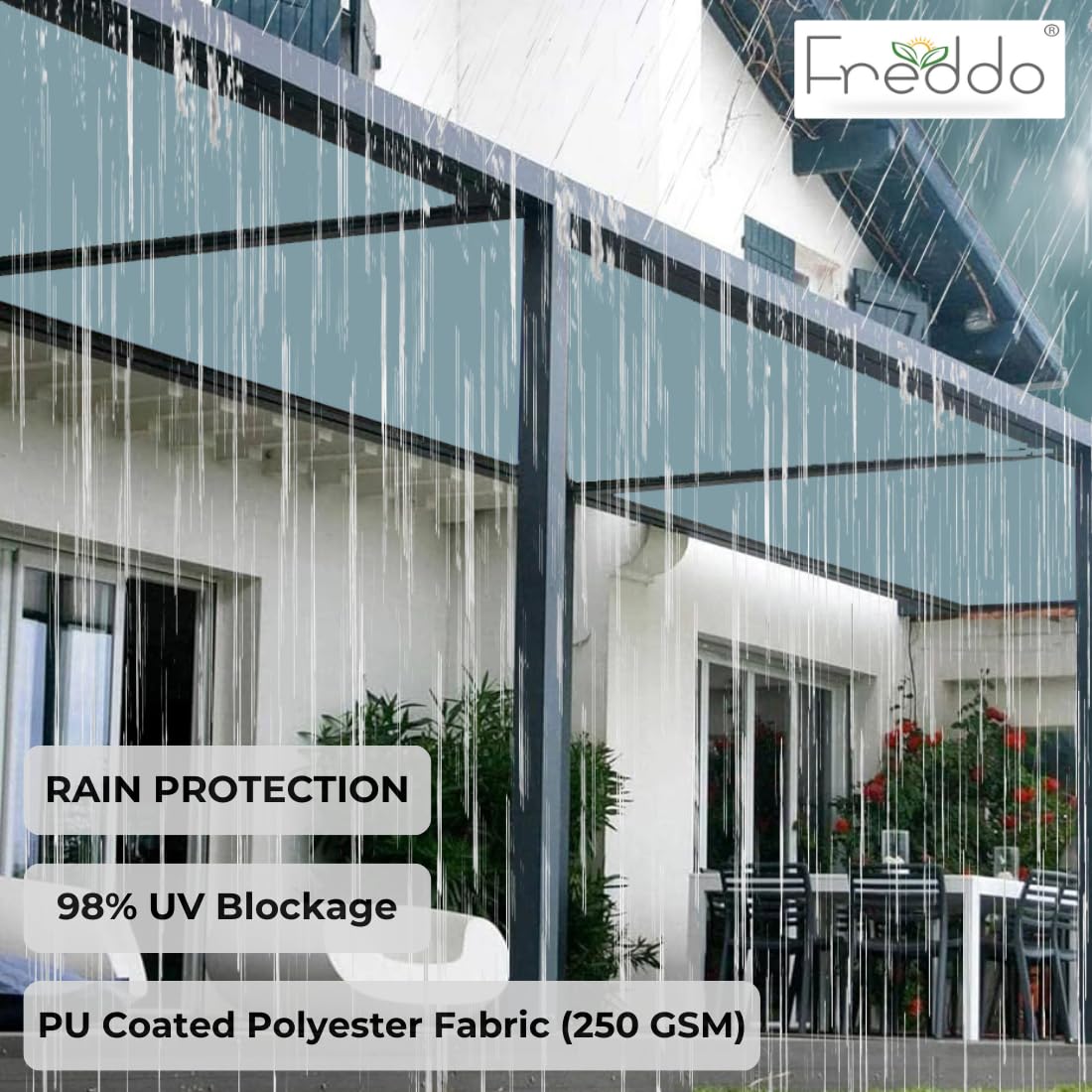 FREDDO Waterproof Sun Shade Sail 9.5 x 30 ft 95% UV Block 270 GSM for Rain Protection, Canopy Cover, Outdoor Patio, Garden, Pergola, Balcony, Tent (Grey, Pack of 1 Piece) 2