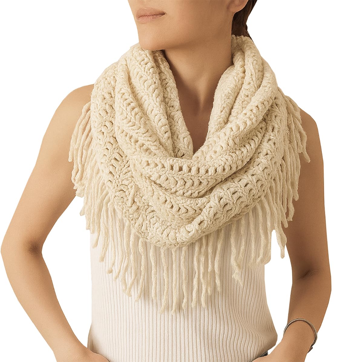 stylesilove Sciarpa da donna in maglia morbida con nappe infinito - 8 colori