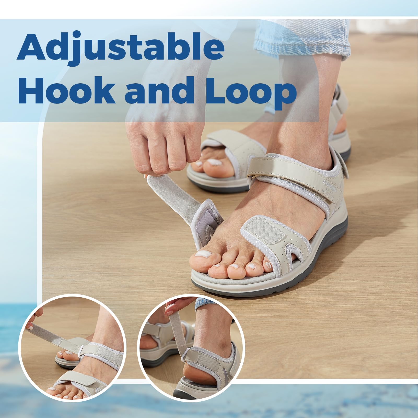 FitVille Weit Sandalen Damen Sommer Bequem Leicht Senioren Sandaletten mit verstellbarer Klettverschluss