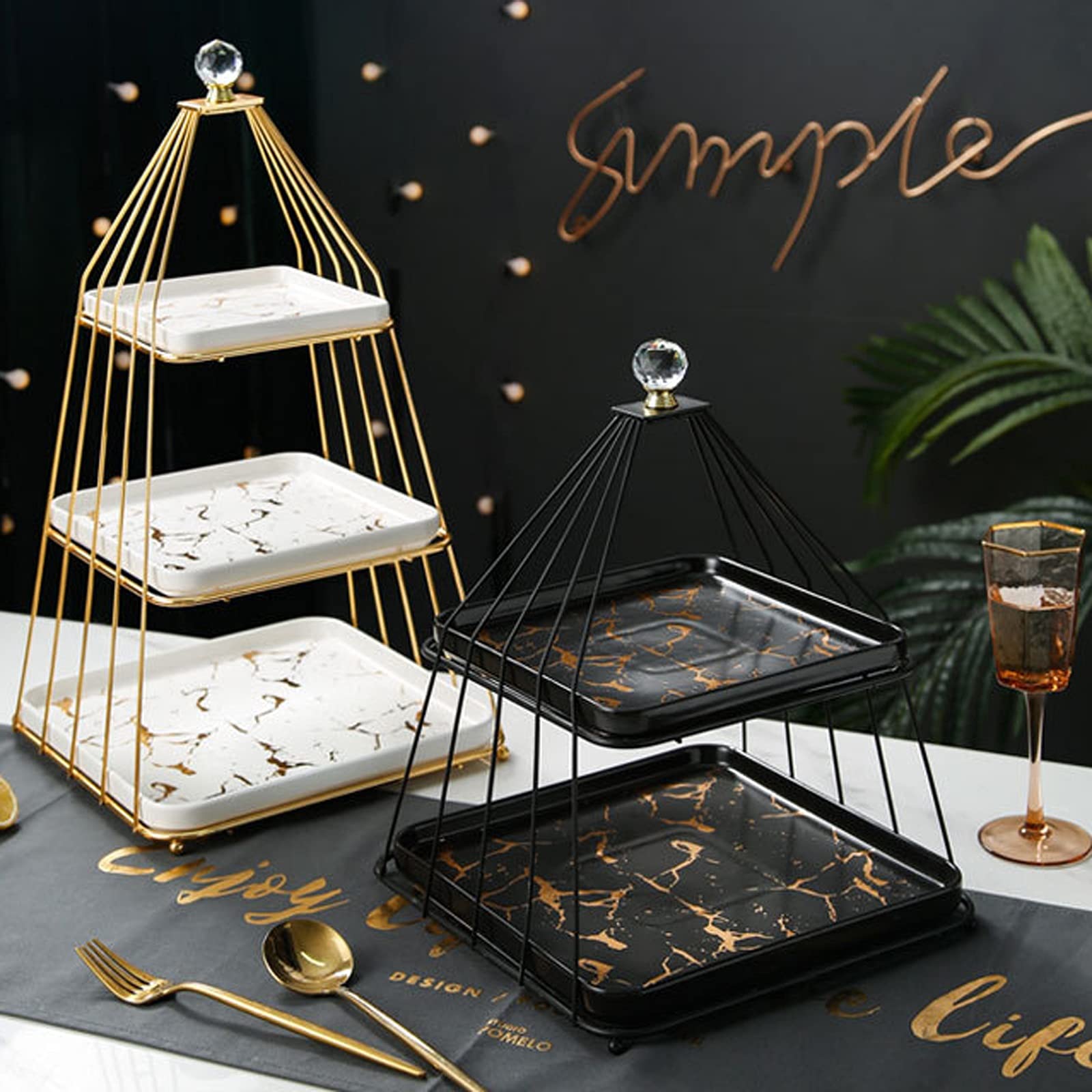 Présentoir à Gâteau Stand de gâteau en céramique à 3 couches avec poignées de luxe Lumière Luxe d'après-midi Tea Dessert Table De Mariage Fête De Mariage Gâteau Stand Passserie Plateau Stand de Gâteau