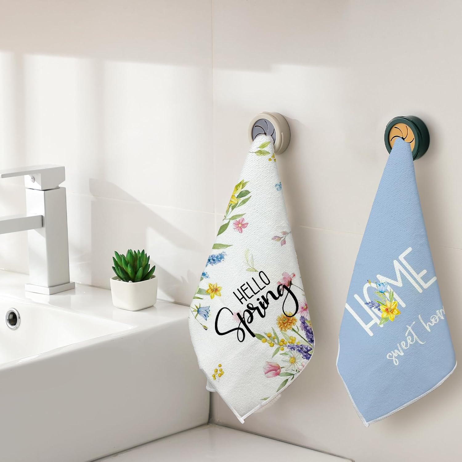 Floral Kitchen Dish Towels Set of 4, Blue Farmhouse Decorative Hand Towels Wildflower Butterfly Printed Absorbent Dish Cloths for Kitchen Bathroom Table Decor Housewarming, 15.75x23.23 Inches