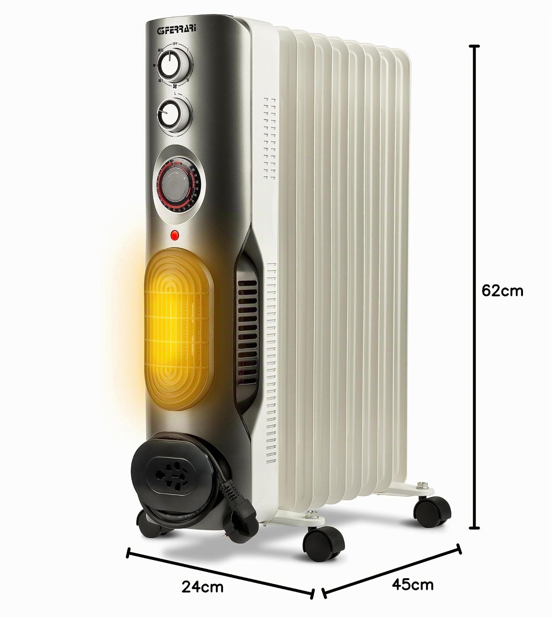 G3 Ferrari G60028 Radiatore ad Olio con Termoventilatore, Eco, 7 funzioni, 9 elementi riscaldanti