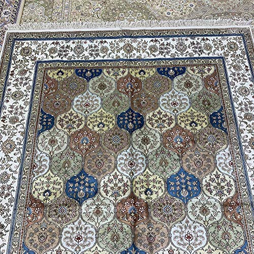 Yilong Carpet 5x7ft Silk Handmade Oriental Carpet Pure Hand Knotted Isfahan Persian Area Rug for Living Room Bedroom Rug Dinning Room (Colorful) - Image 3