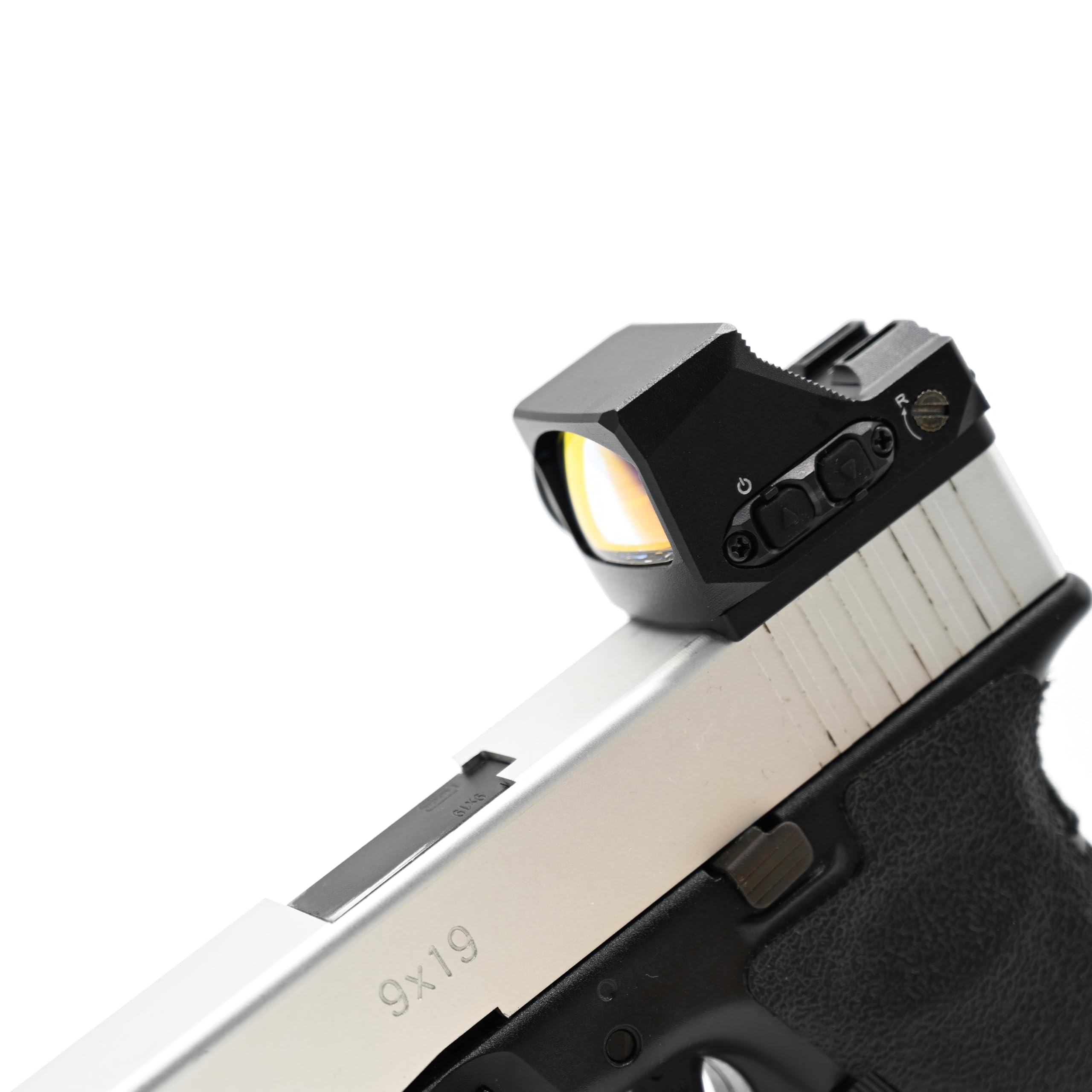 R-X - Mirilla de punto rojo de 1 x 24 mm con mira trasera de fibra óptica, montaje Glock y soporte de riel Picatinny para pistola de caza, Shake Awake
