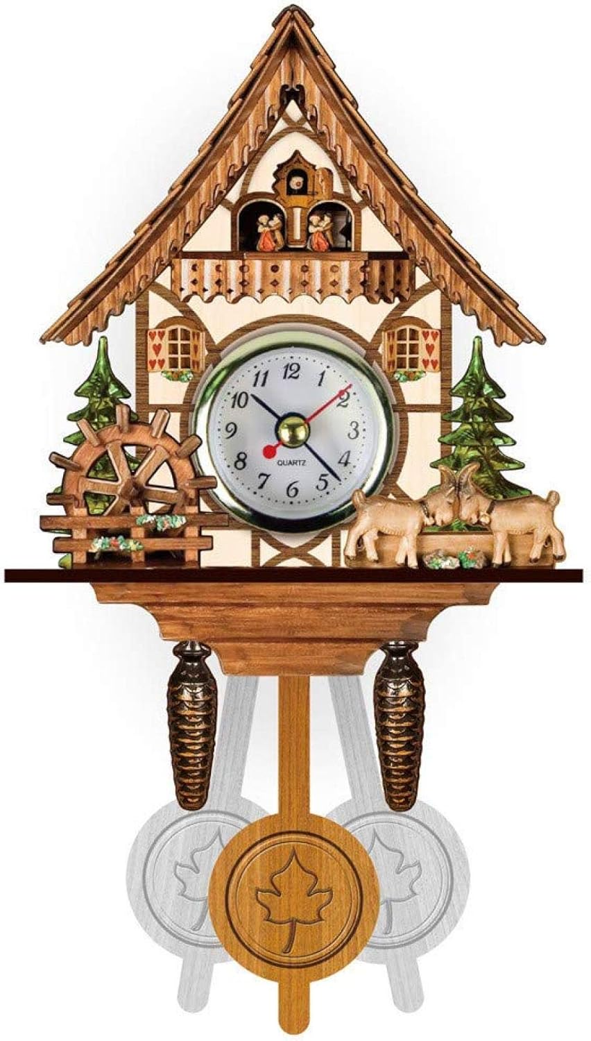 Wooden Cuckoo Clock, Quartz Clock, Traditional Chalet Black Forest House Clock Handcrafted Wooden Wall Pendulum Multi Scenario Application (N) (E)