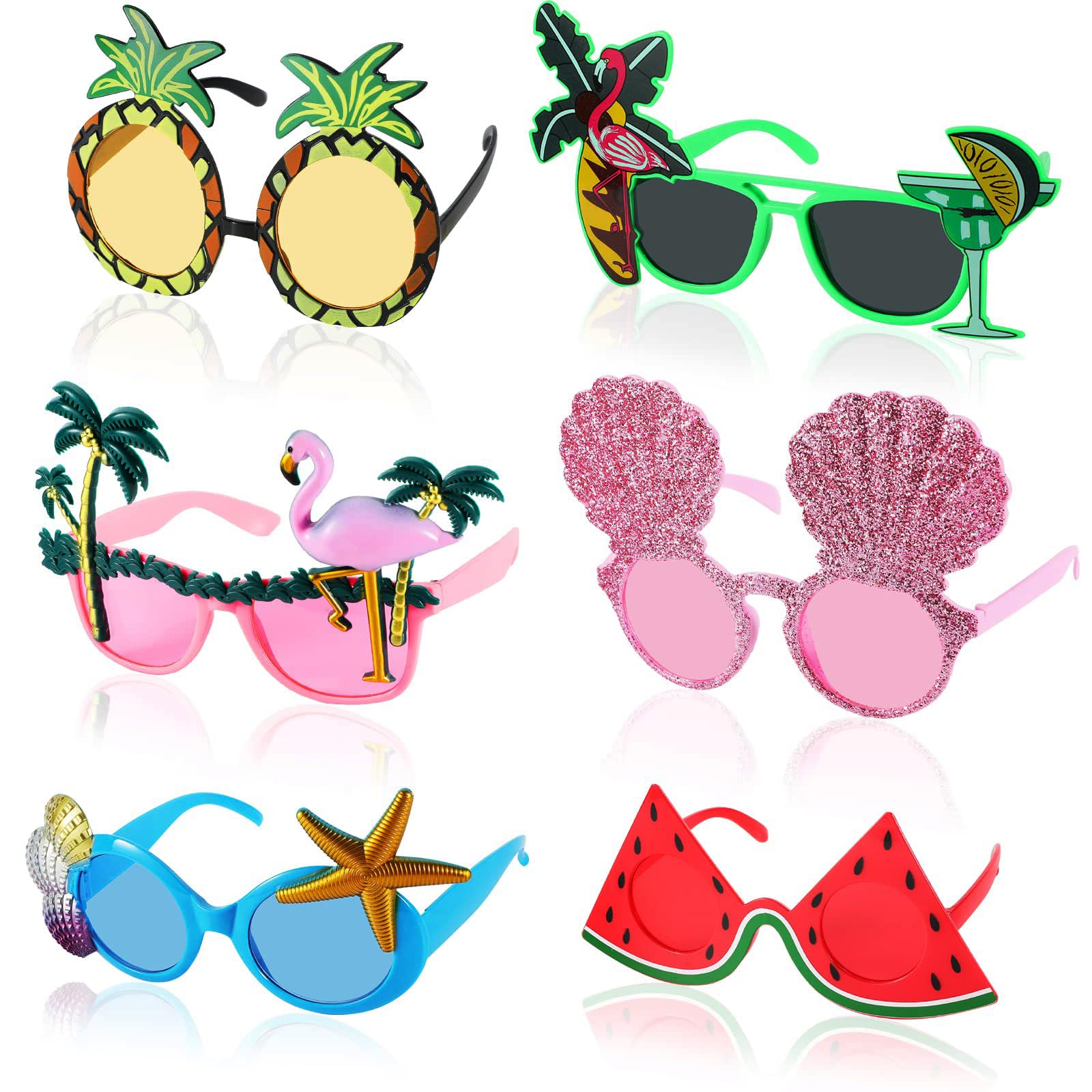 6 Paar Party-Sonnenbrillen, lustige Luau-Party-Sonnenbrille, hawaiianische tropische Brille, Strand-Thema-Partyzubehör