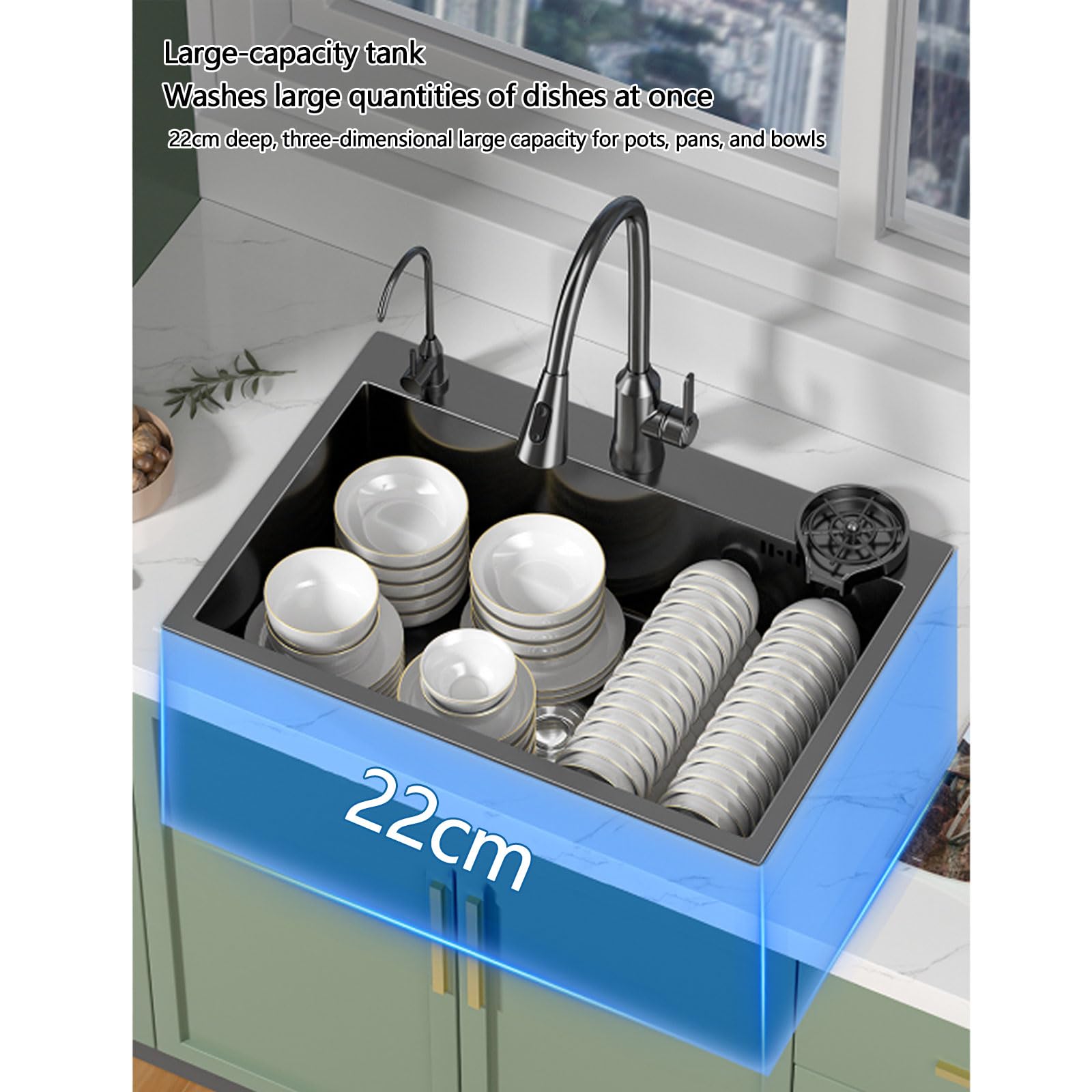 Fregaderos Cocina Modernos Un Solo Seno con Múltiples Accesorios Mueble Lavabo Acero Inoxidable Combinación Fregadero y Grifo Cocina para Restaurantes, Estaciones Trabajo y Bares
