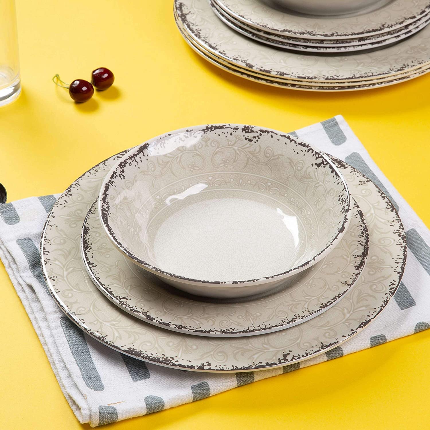 Service de Table en Porcelaine Service de Table en céramique pour 4 à 12 pièces Service de Table pour l'intérieur et l'extérieur, Lavable au Lave-Vaisselle, inc(