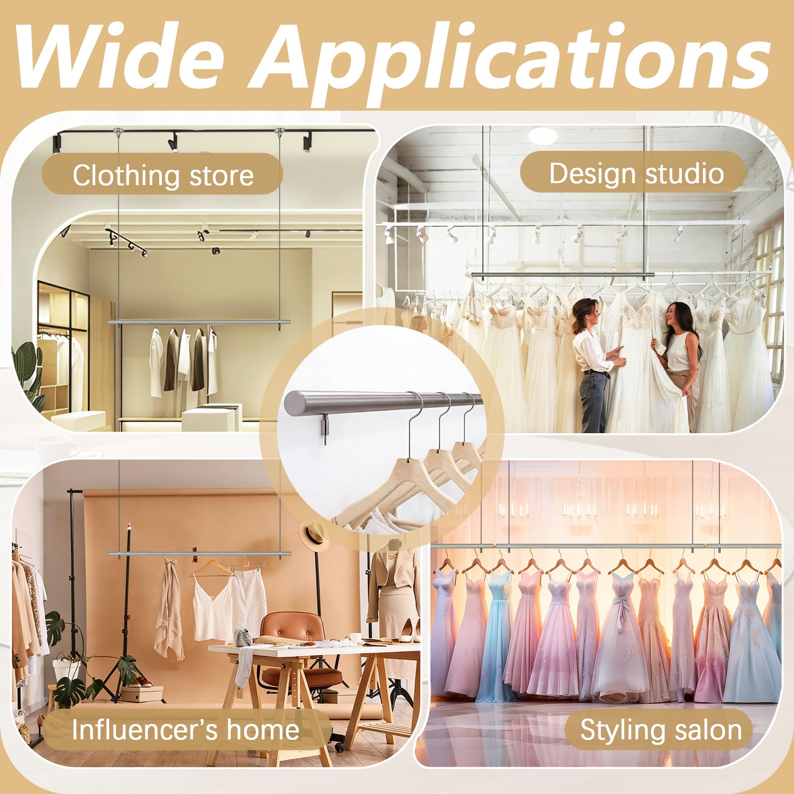 Kleiderstange für die Deckenmontage, Deckenaufhängung Kleiderständer Höhenverstellbar (0–200 cm), Deckenhänger Edelstahl, Platzsparende Aufbewahrungs für Kleiderschrank und Bekleidungsgeschäfte