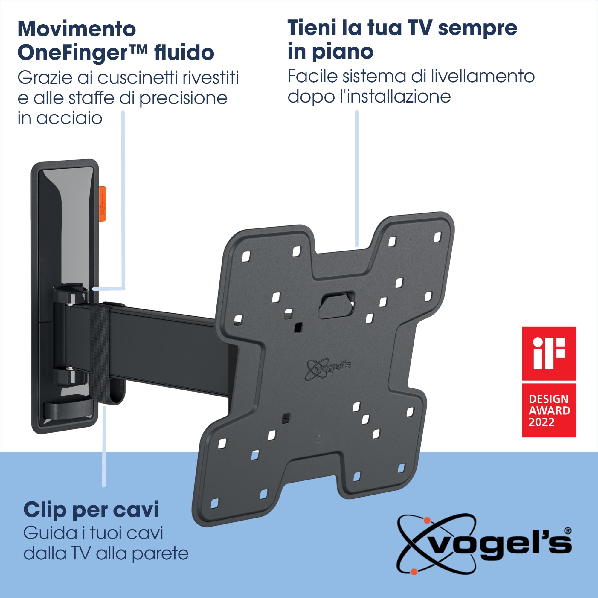 Vogel’s TVM 3225 Supporto TV girevole per televisori da 19-43 pollici, Max. 15 kg, Orientabile fino a 120°, Inclinazione, Staffa da parete per TV full-motion max. VESA 200x200 | Rotazione 120°, Inclinazione 20°, Portata 15 kg, Certificato TÜV, VESA 200x20
