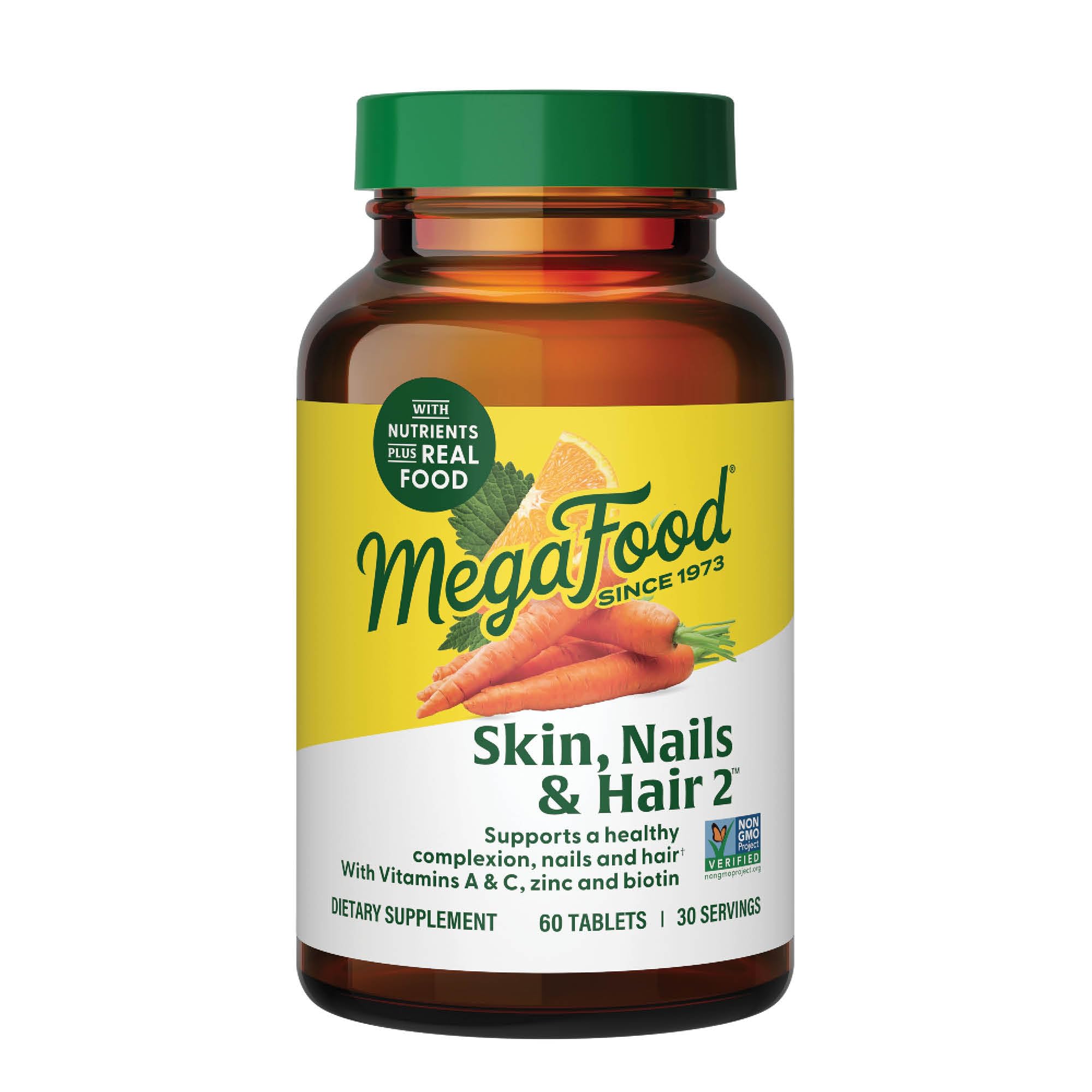 MegaFood Skin, Nails & Hair 2 - Multivitamin for Women & Men with Vitamin C, Vitamin E, Biotin, Zinc & More - Gluten Free, Vegan & Made Without Dairy & Soy - 60 Tabs (30 Servings)