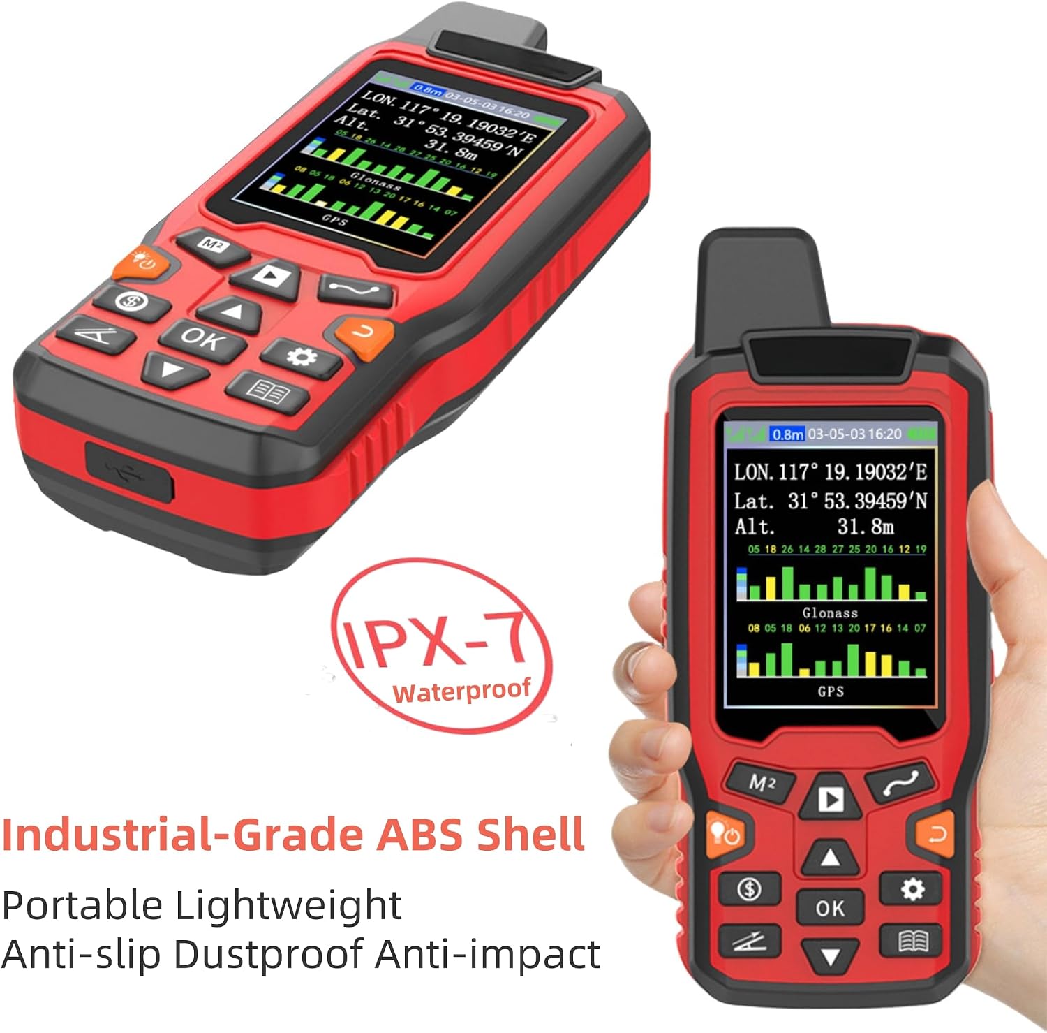 ZL180 Handheld GPS Surveying Equipment, High Precision GPS Land Meter, Professional Land Surveying Equipment with LCD Backlight Screen for Garden Farmland Forest Parking Area Distance Measurement