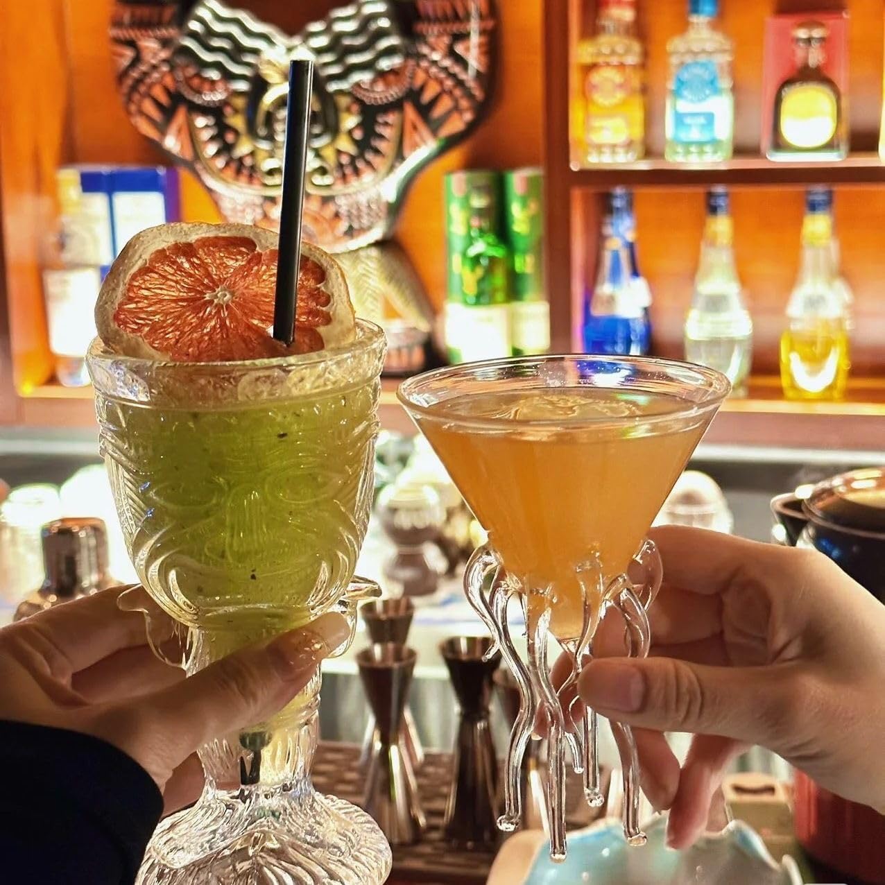 Jellyfish Cocktail Glass, Clear Glass Martini Glass with Tentacle Design, 3.3 oz Capacity，wine glasses ，drinking glasses ， whiskey glasses (2)