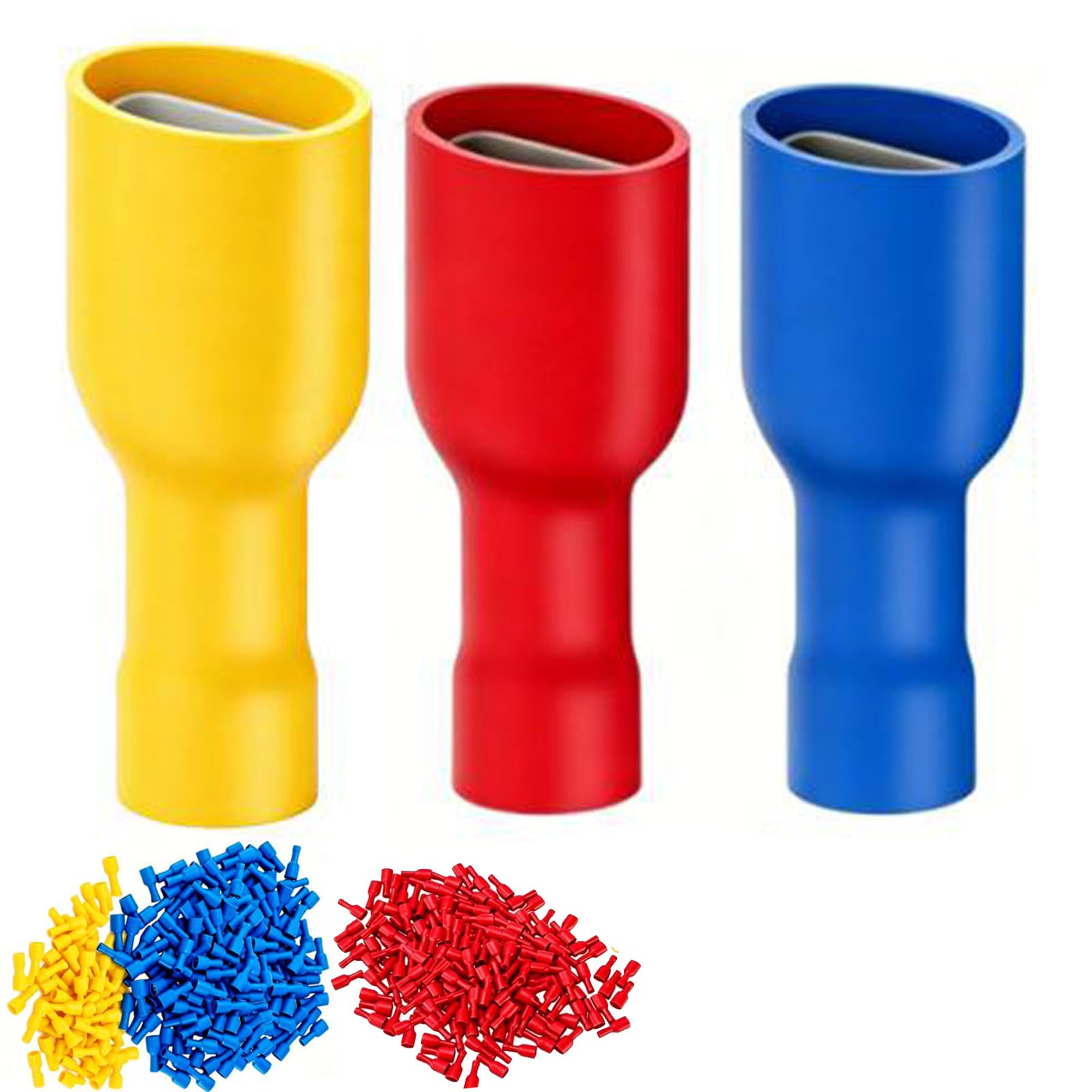 150 Pcs Female Fully Insulated Spade Wire Connector Crimp Terminals, Electrical Cable Crimping Connectors Set, Insulated Crimp Spade Connectors for Safe Electrical Wiring(Red, Blue, Yellow)