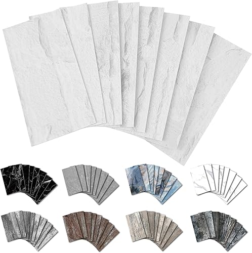 URCOLOR Azulejos de pared de 32 piezas para despegar y pegar, 4 x 8 pulgadas, PVC rústico pizarra blanca para cocina, baño, lavandería, cámper,