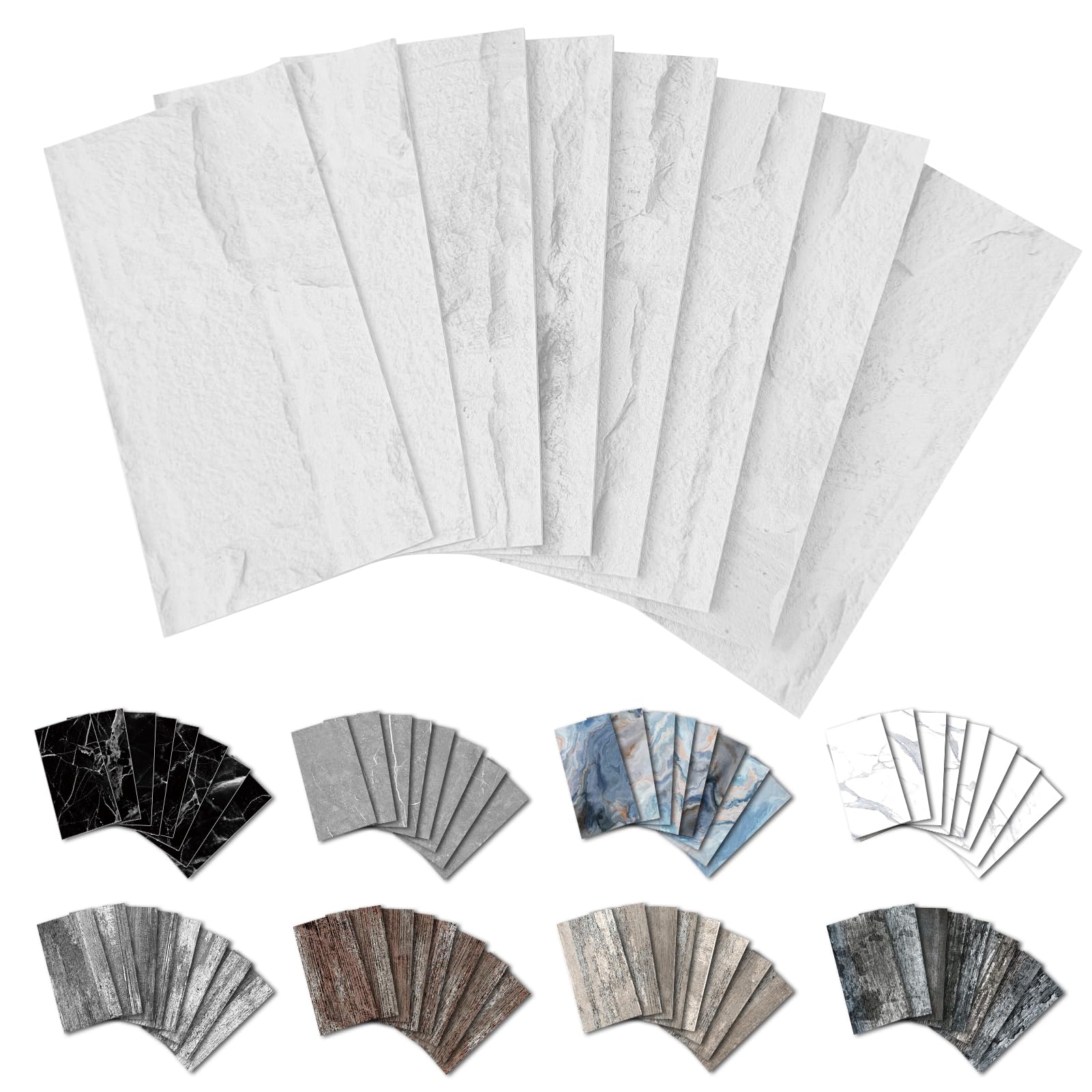 URCOLOR32-Piece Peel and Stick Backsplash Wall Tile, 4"x 8" PVC Rustic White Slate Stick on Tiles for Kitchen, Bathroom, Laundry Room, Camper, Fireplace